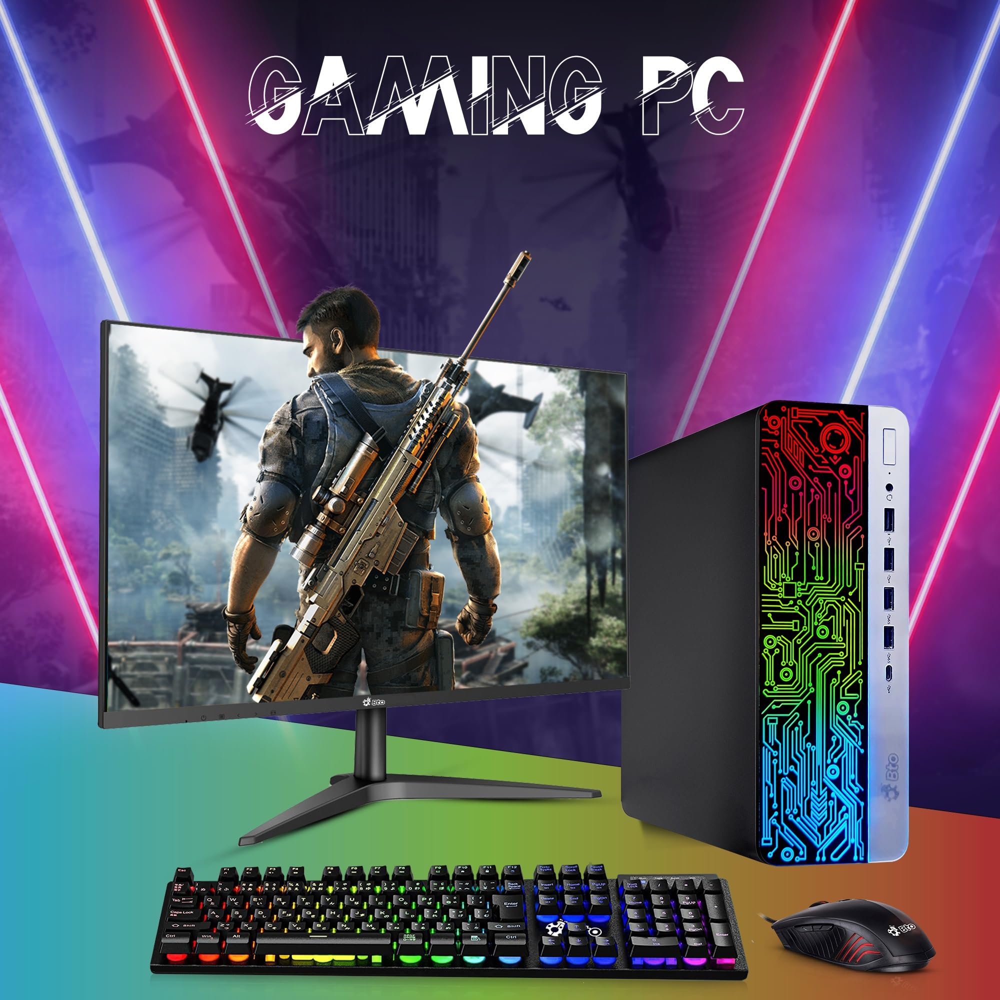 RGB Gaming PC & Monitor Bundle - Intel Core i5-6th Gen, 16GB DDR4, 512GB SSD, NVIDIA GT 1030 2GB, 22