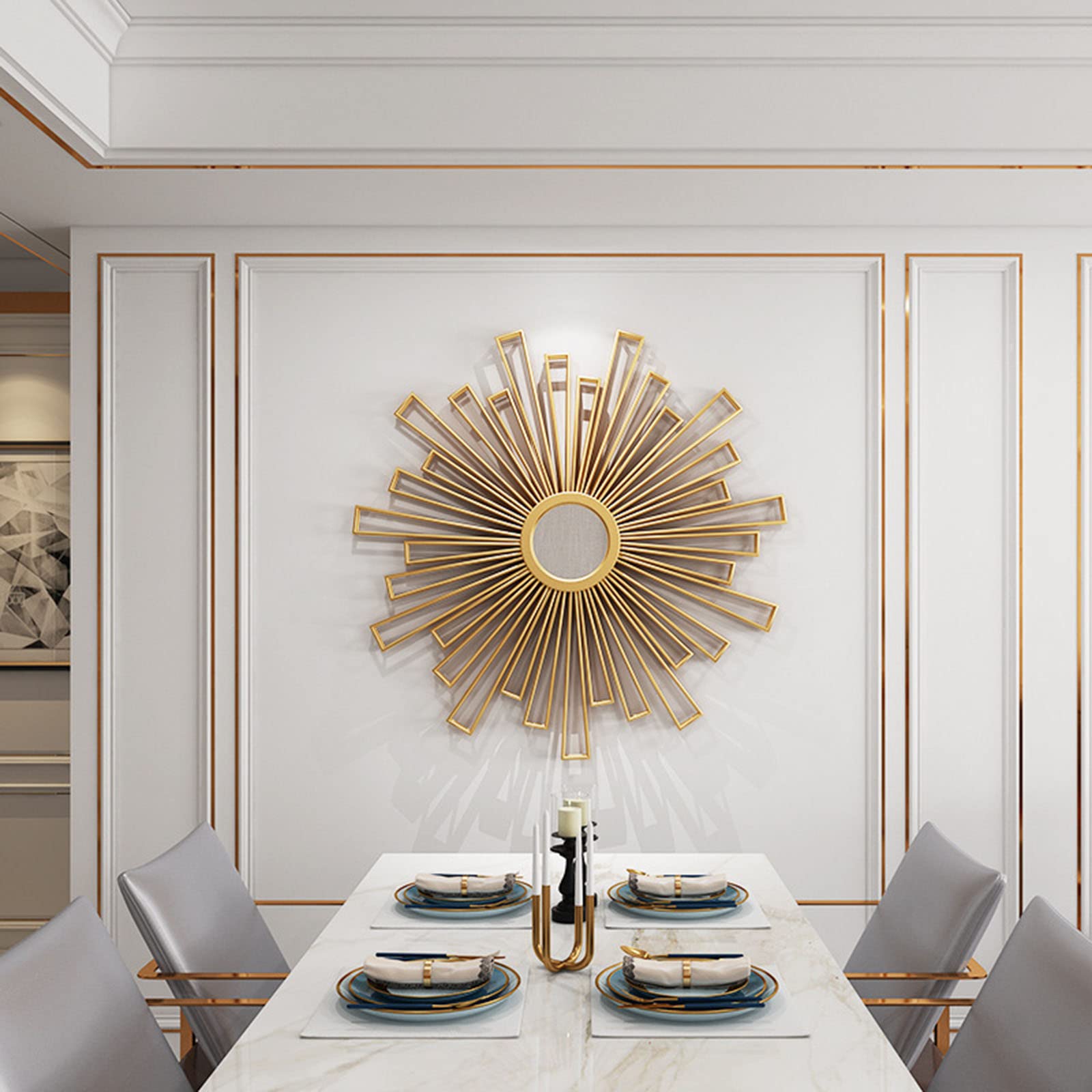 Boho Sunburst Round Metal Wall Mirror - 31.5 Inch Gold Accent Decorative Mirror for Dining Room, Bedroom & Living Room | Vintage Home Decor & Bathroom Wall Art | Perfect for Bohemian Style Interiors & Instagram-Worthy Spaces