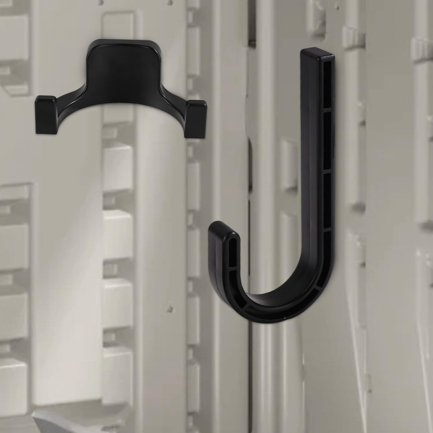 4-Pack Black J & U Tool Hooks for Suncast & Craftsman Storage Sheds - Heavy Duty Shed Shelves Accessories for Organizing Garden Tools, Bikes, and Outdoor Equipment