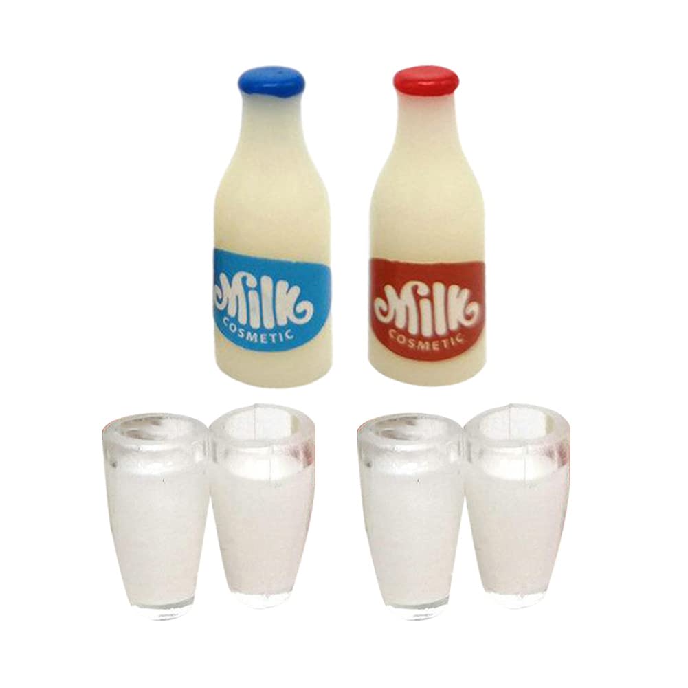 1:12 Scale Miniature Milk Bottle Set with Basket - 6pcs Dollhouse Kitchen Accessories for Miniature Dollhouse Decor, DIY Scenery & Collectibles | Perfect for Dollhouse Kitchens, Miniature Displays & Themed Dioramas
