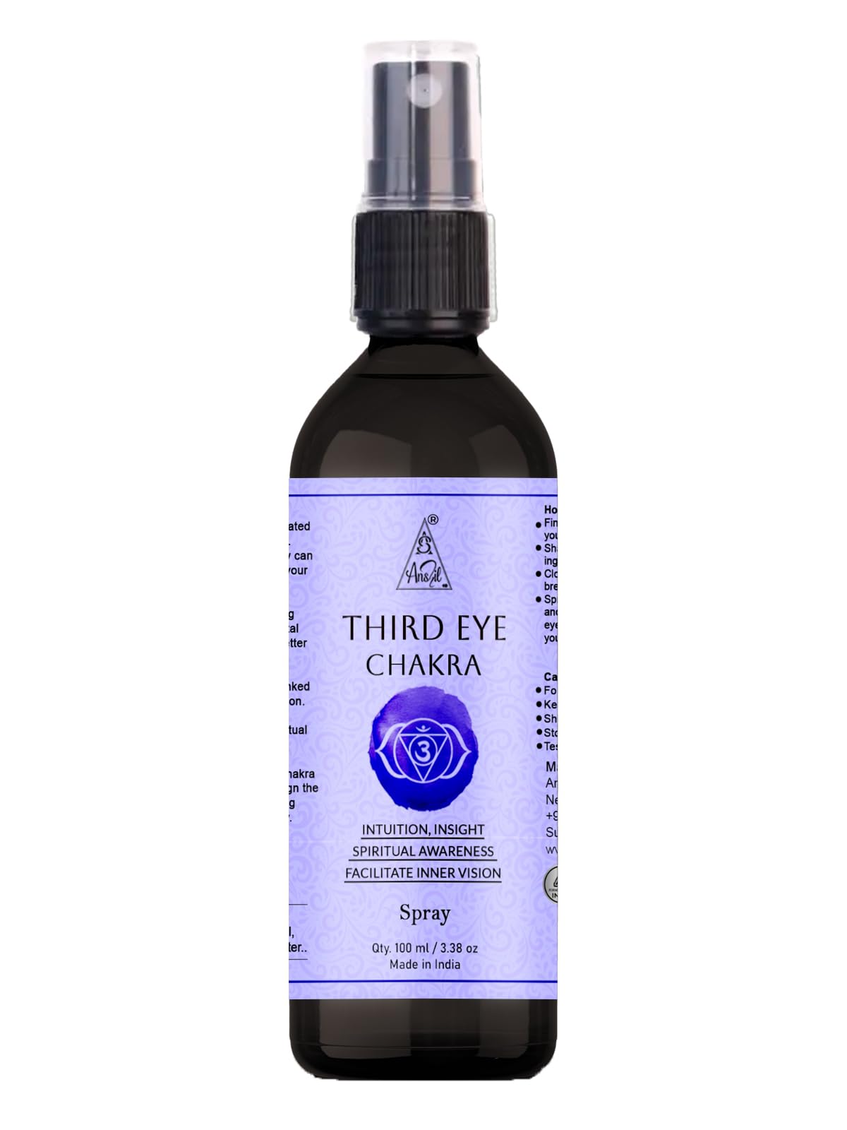Anshil Third Eye Chakra Spray - 100ml Reiki Energized Aromatherapy Mist for Meditation, Yoga & Spiritual Healing | Chakra Balancing Essential Oil Spray