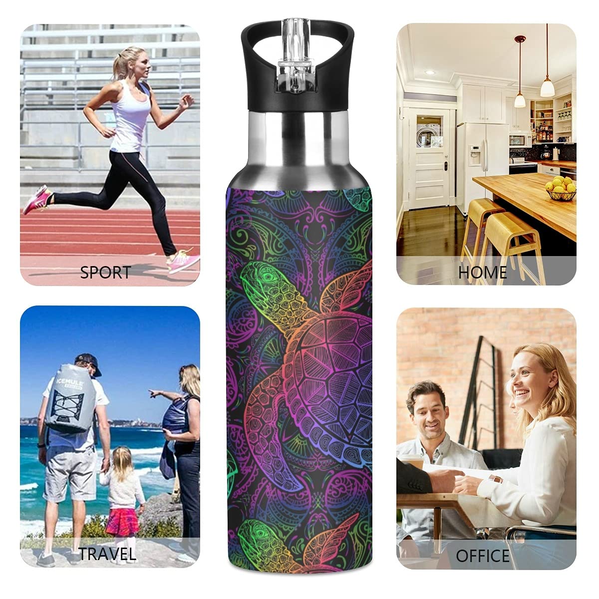 Mandala Sea Turtle Insulated Water Bottle 20oz - Gym & Travel