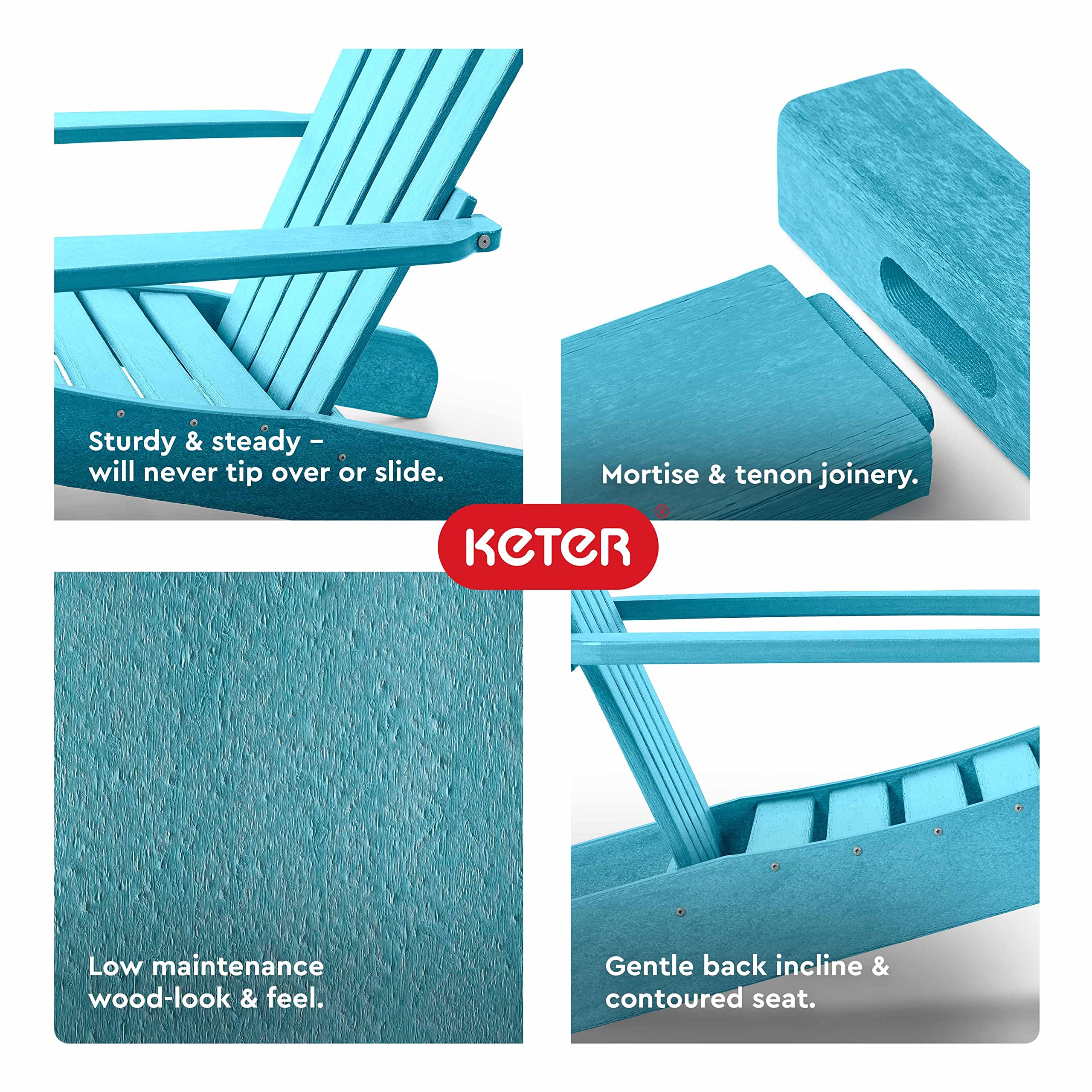 Keter Tahoe Adirondack Chair - Weatherproof Outdoor Furniture for Poolside, Patio & Fire Pit - Easy Assembly Durable Light Blue Chair - Perfect for Backyard Relaxation & Outdoor Entertaining