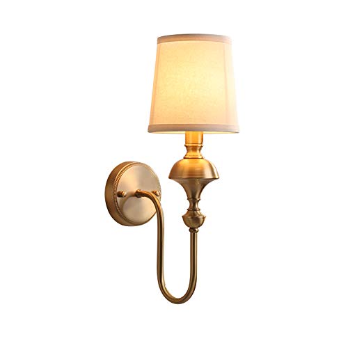 Vintage Brass Wall Sconce Light - LITFAD 1-Light Fabric Tapered Shade Fixture for Bedroom, Hotel & Corridor | Elegant Ambient Lighting for Hallways, Staircases and Cozy Reading Nooks