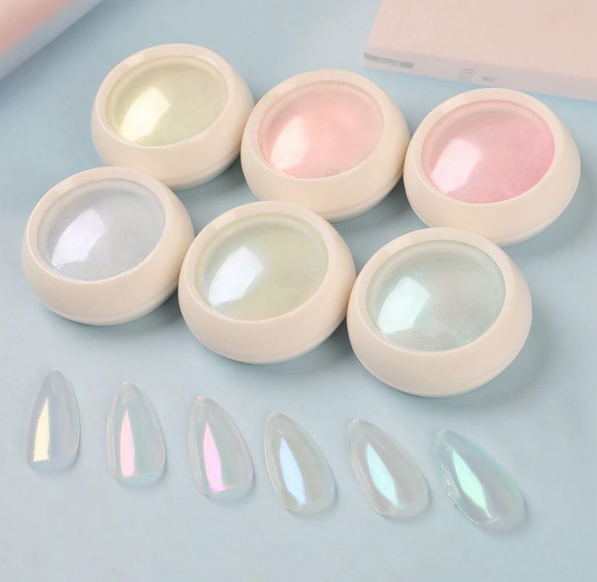 6 Boxes Mermaid Chrome Nail Art Powder - Aurora Mirror Holographic Laser Glitter for Manicure, Neon Pearl Pigment for Nail Design | Perfect for Nail Salon, DIY Home Nail Art, Party & Special Occasion Nails