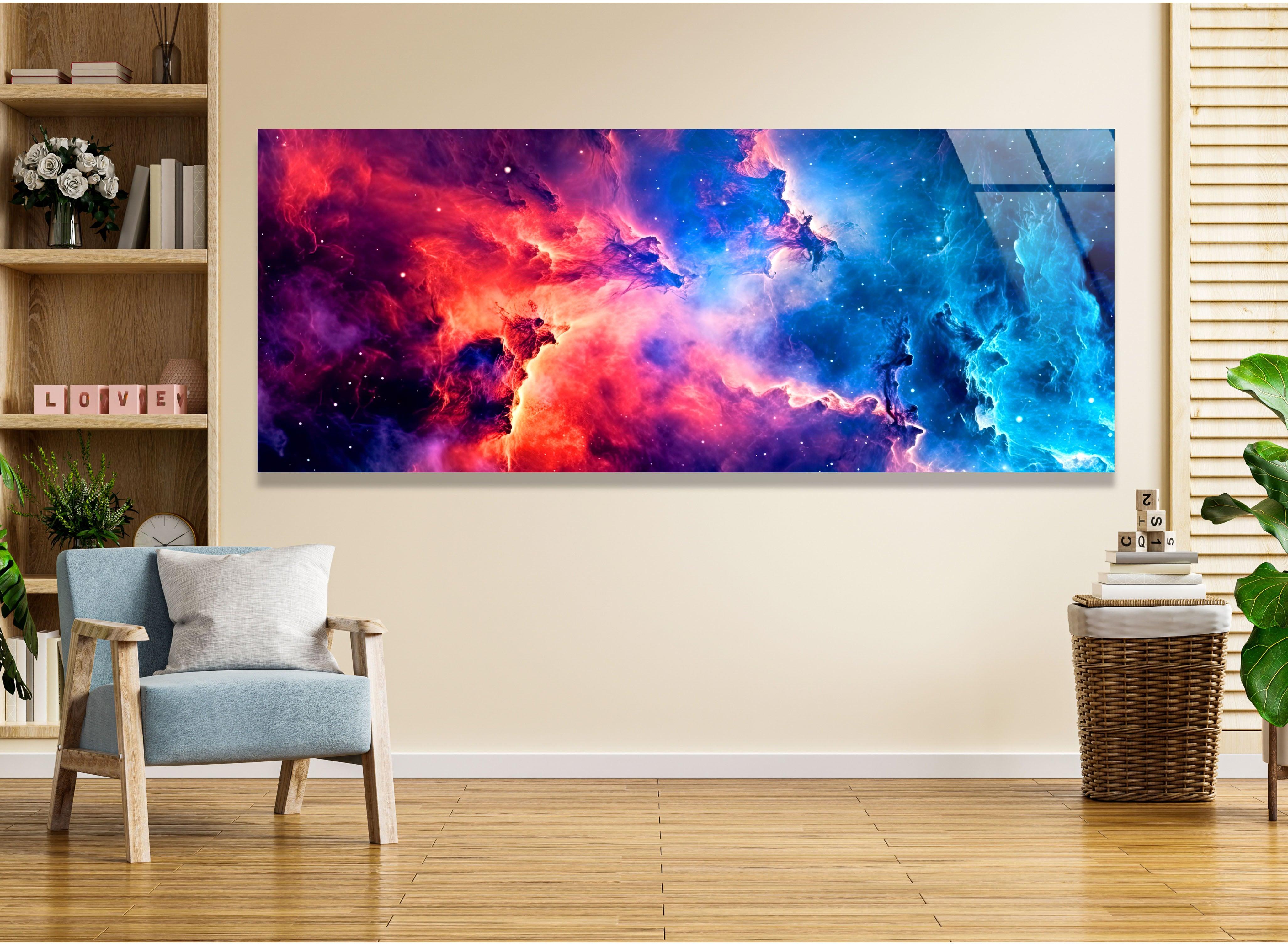 Vibrant Space Galaxy Cloud Glass Wall Art Decor - Stunning Cosmic Design for Living Room, Bedroom & Office