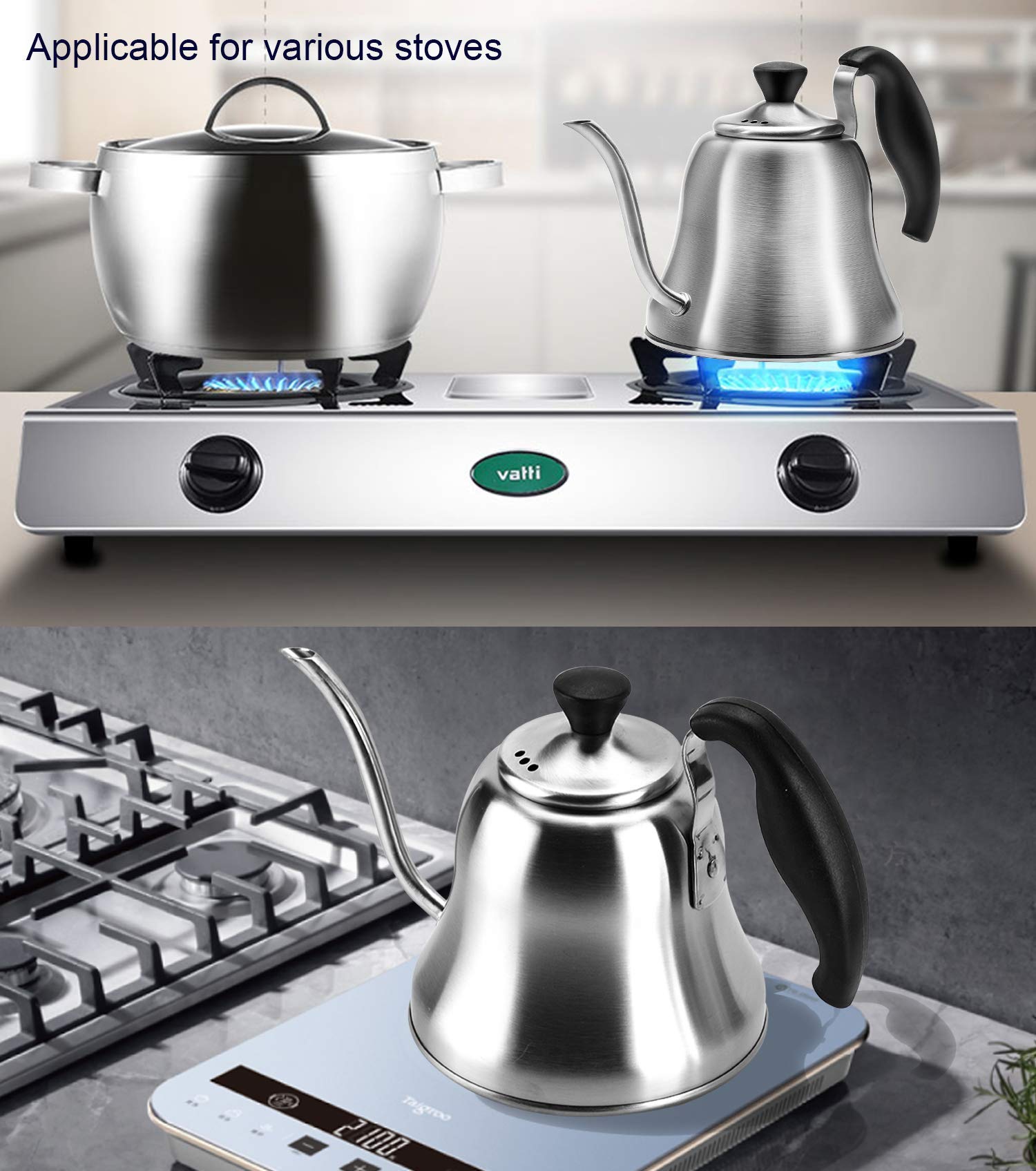 Premium Brushed Silver Gooseneck Kettle with Thermometer - Stovetop Electric Pour Over Coffee & Tea Kettle - Perfect for Home Brewing, Specialty Coffee, and Tea Ceremonies