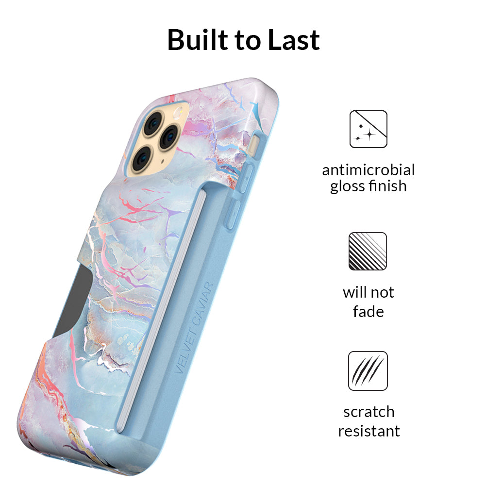 Holo Moonstone iPhone Wallet Case - Slim Protective Phone Cover with Card Holder for iPhone 13/14/15 - Perfect for Travel, Shopping & Everyday Use