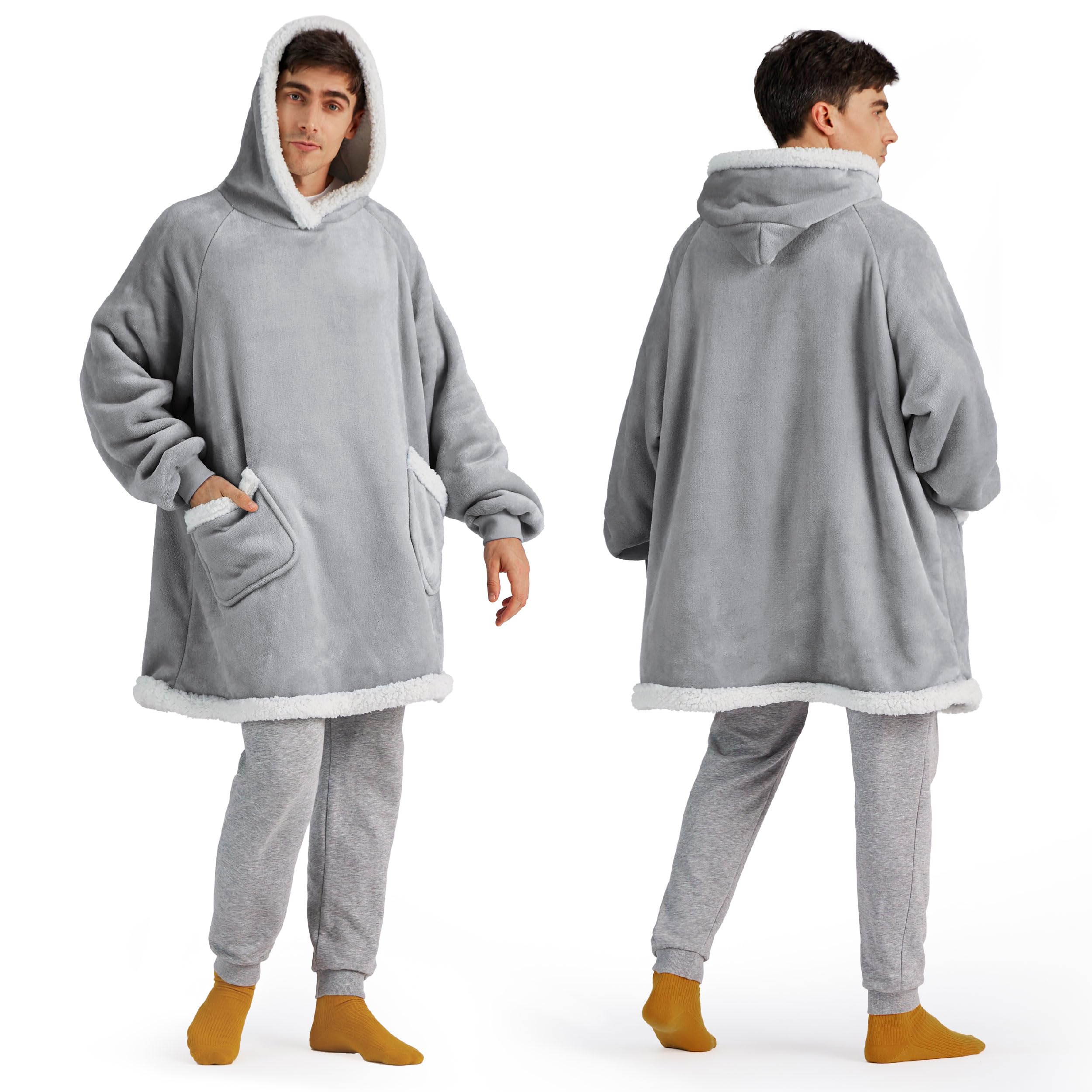 Bedsure Oversize Wearable Blanket Hoodie for Adults & Kids - Soft Grey Hooded Blanket, Perfect Birthday Gift for Women, Men & Mom, Ideal for Mother's Day, Cozy for Movie Nights & Lounging