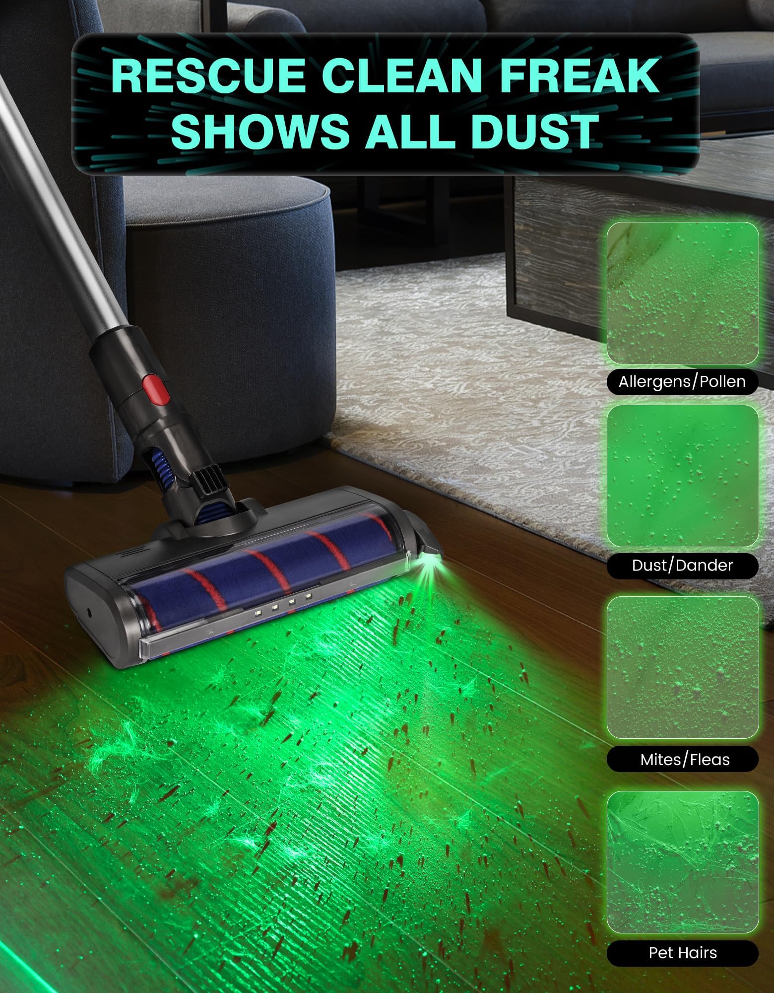 Dyson Shark Bissell Vacuum LED Dust Lamp - Pet Hair Detector for Home Cleaning