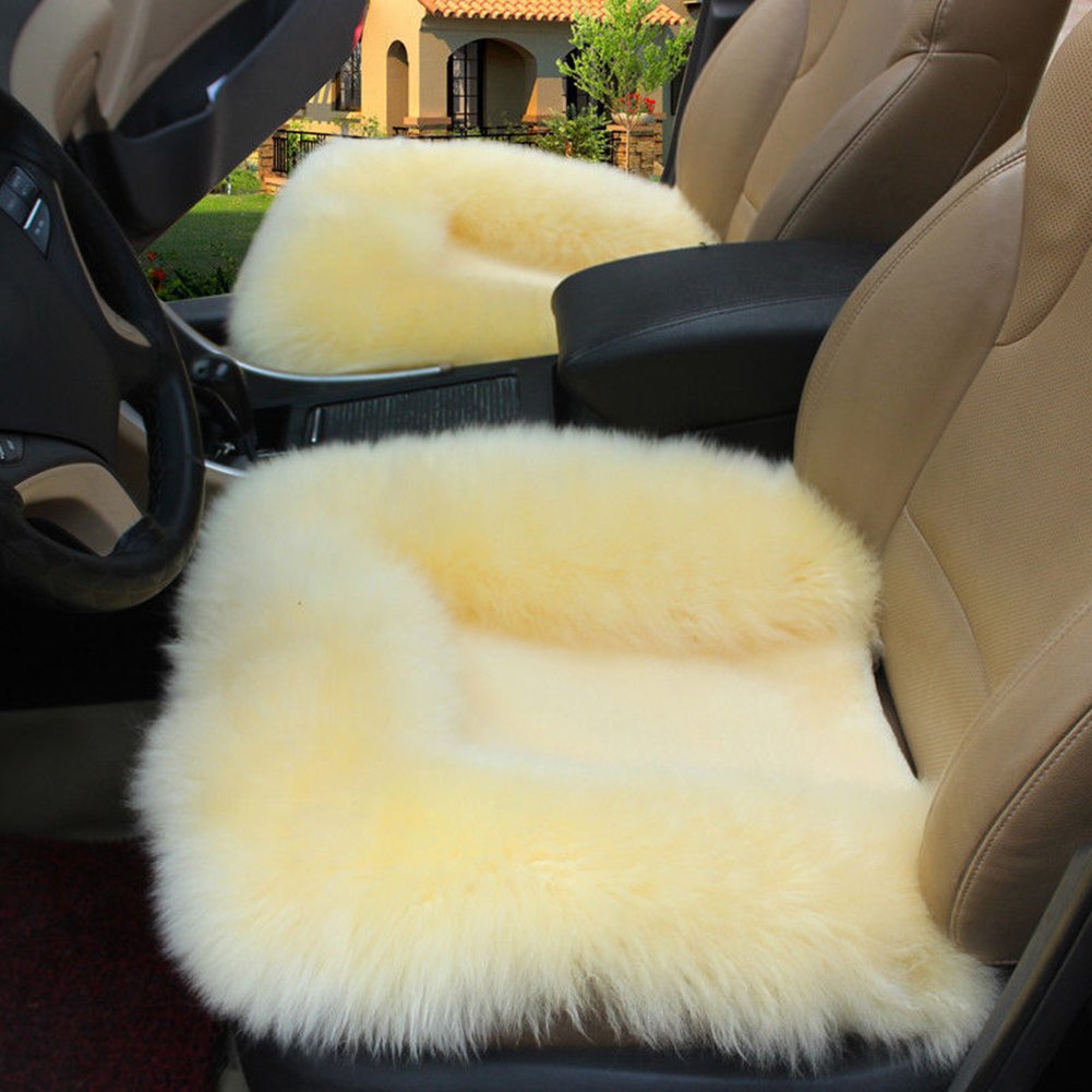 Universal Soft Warm Fuzzy Wool Car Seat Covers - Front & Rear Auto Cushion Chair Pads for Comfort & Protection (Beige) | Perfect for Winter Driving, Road Trips & Daily Commute