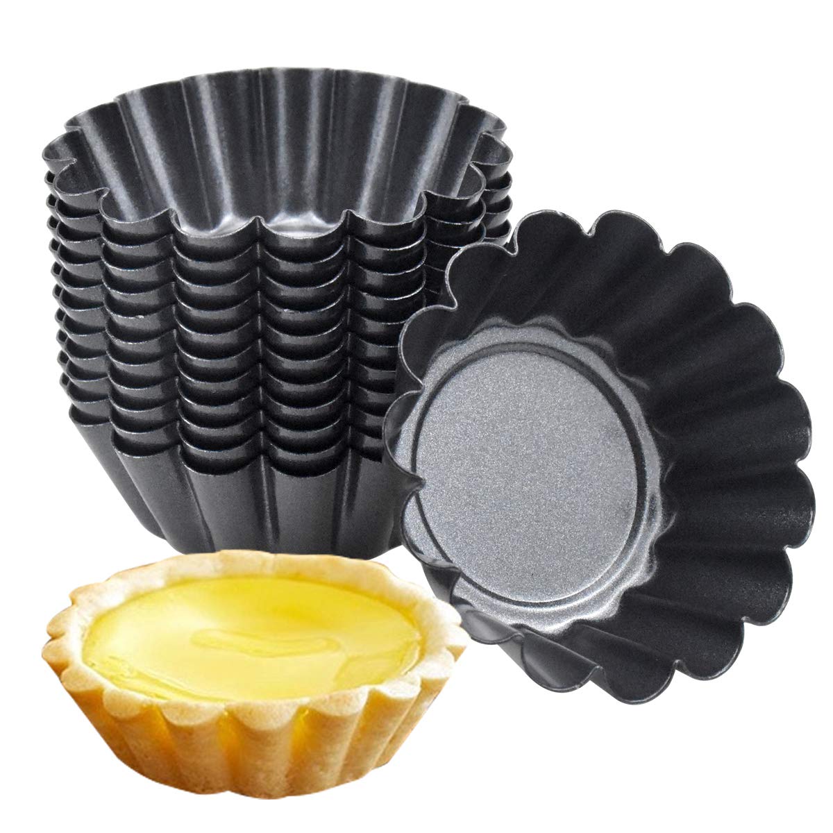 HQDeal 12-Pack Carbon Steel Egg Tart Molds - Non-Stick Mini Cake Muffin Pans, Reusable Baking Tins for Cupcakes, Pudding & Cookies - Perfect for Home Baking, Party Desserts & Kitchen DIY Treats