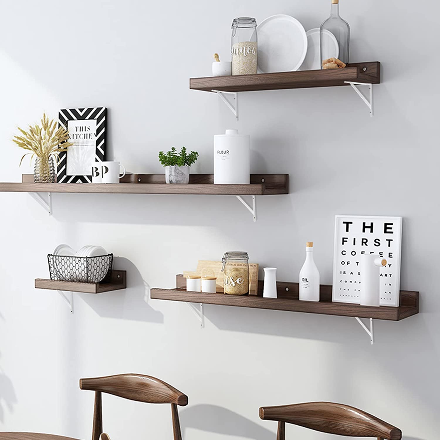 6 Inch Heavy Duty Shelf Brackets - 6 Pack White L Brackets for Floating Shelves, 90 Degree Metal Supports with Screws - Perfect for DIY Home Organization, Kitchen Storage & Wall Shelving Projects