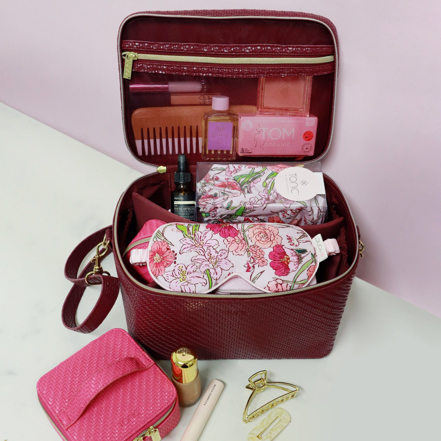 Premium Herringbone Plum Tote Bag - Stylish & Durable Carry All for Women - Perfect for Work, Travel & Shopping