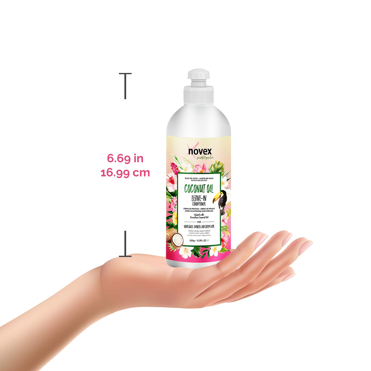 Novex Coconut Oil Leave-In Conditioner 10.5 oz - 100% Pure Organic Coconut Oil Infused Hair Treatment for Dry, Damaged & Curly Hair - Hydrating & Frizz Control for Salon-Quality Results at Home