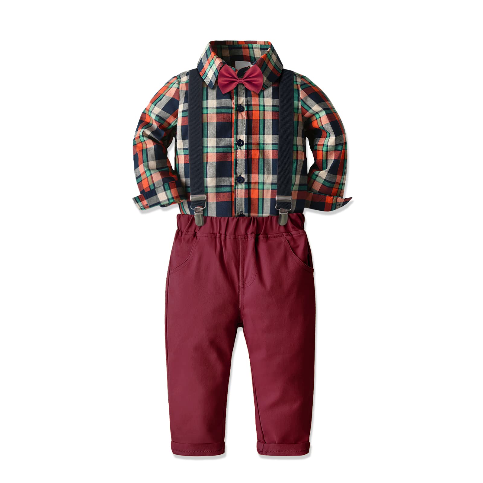 NWADA Baby Boy Formal Suit Set - Dress Shirt, Suspenders & Bow Tie Outfit for Toddlers 12M-7Y | Wedding, Party & Special Occasion Attire