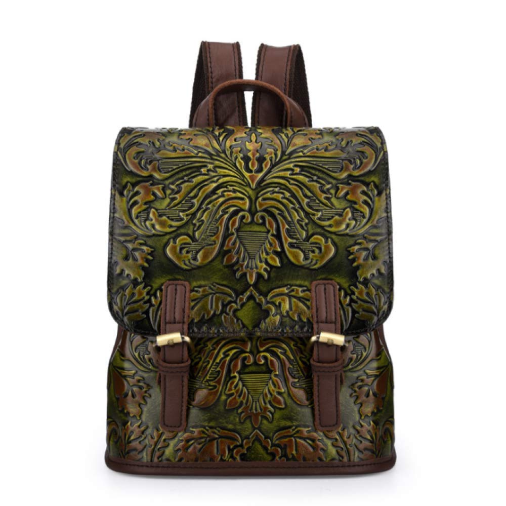 Vintage Leather Backpack for Women - Embossed & Polished College Backpack, Casual Ladies Bag (26×13×23cm) - Perfect for School, Travel & Everyday Use