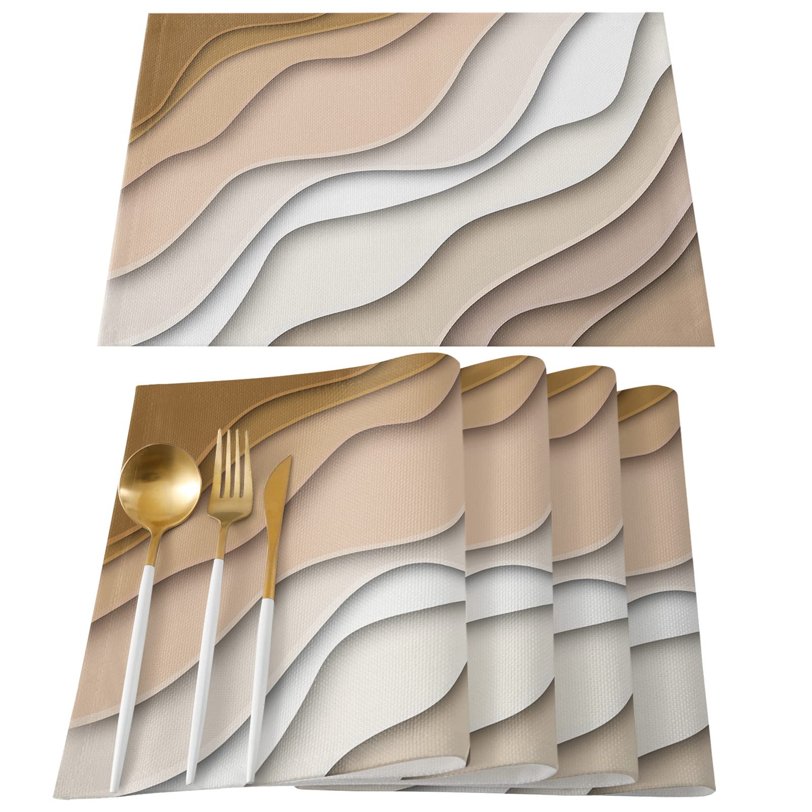 Modern Geometric Brown Ombre Placemats - Set of 6 Washable Abstract Dining Table Mats for Kitchen & Dinner Room Decor, Perfect for Everyday Meals & Special Occasions