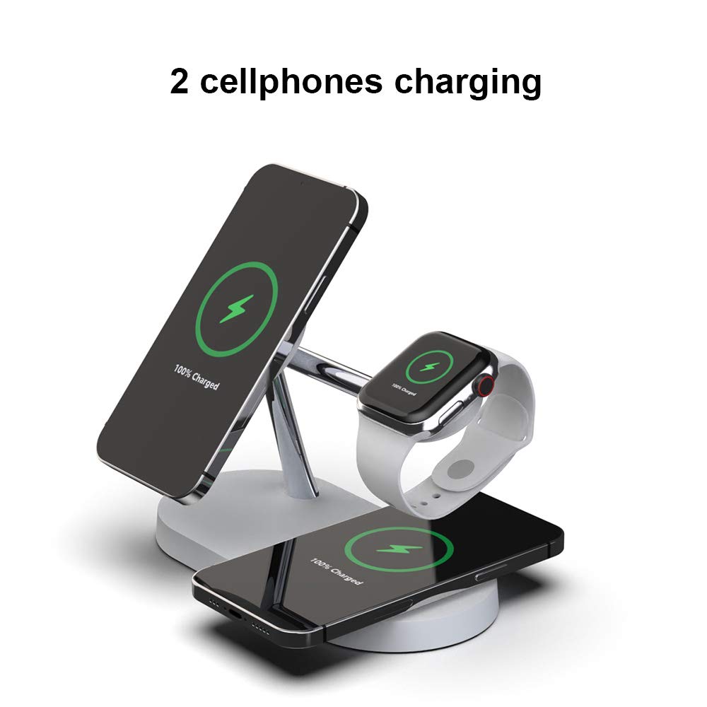 3-in-1 Magnetic Wireless Charging Station for iPhone 16/15/14/13/12 Series, AirPods & Apple Watch - Fast MagSafe Charger Stand with Wall Adapter Included | Perfect for Home, Office & Travel Charging Needs