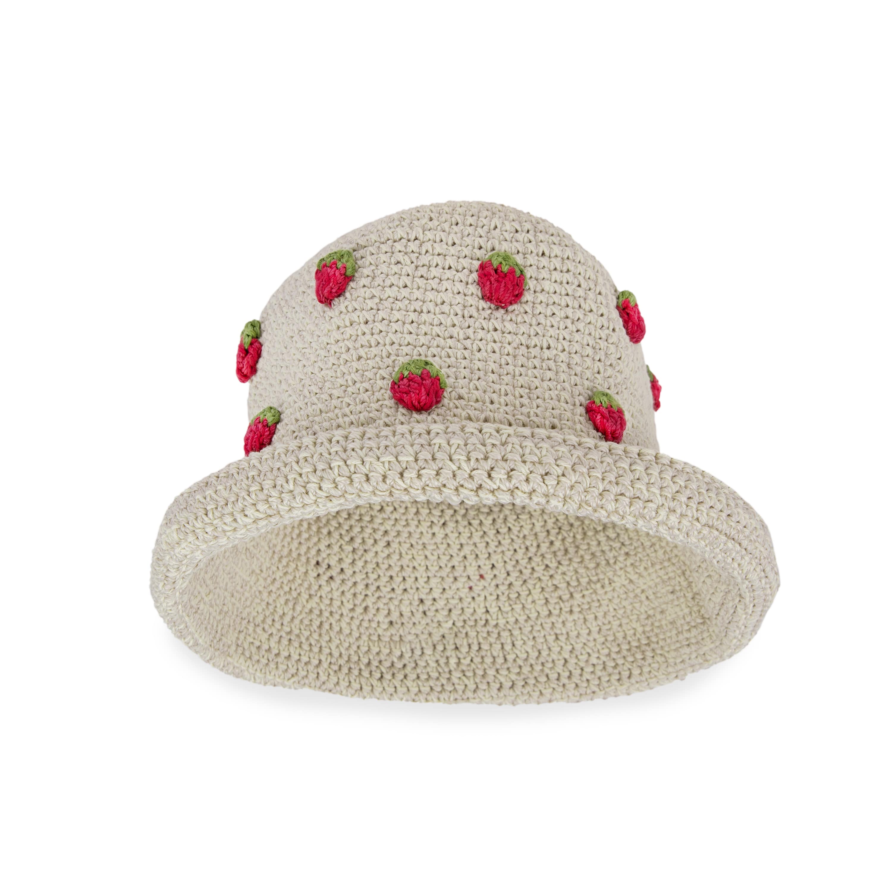 Handmade Lanie Bucket Hat - Natural Strawberry Crochet Sun Hat for Women, Summer Beach Vacation & Outdoor Activities