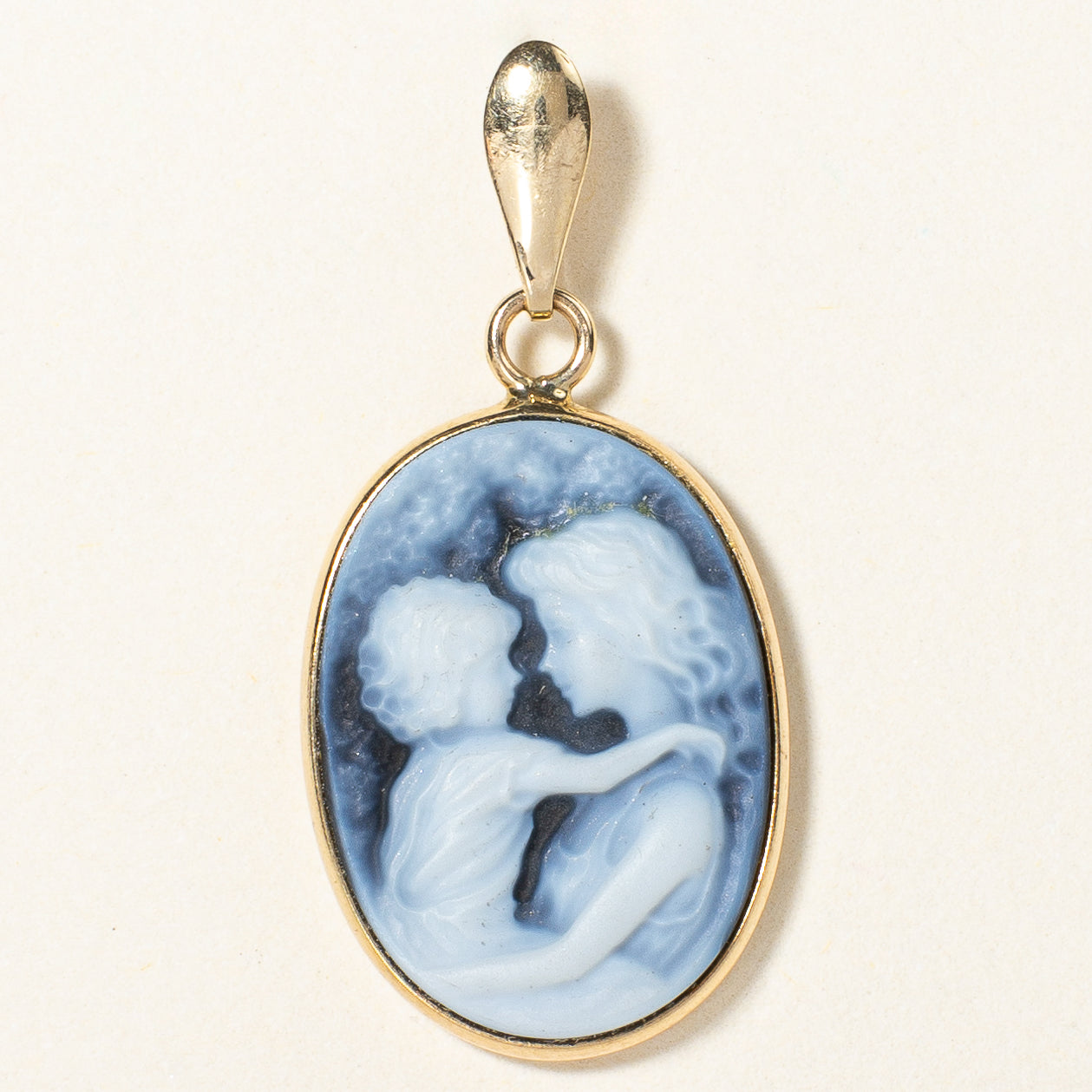 Blue Agate Mother & Child Cameo Pendant Necklace - 2.20ct Natural Gemstone Jewelry Gift for Women - Perfect for Mother's Day, Birthday & Special Occasions