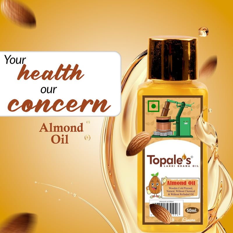 Topale's 100% Pure Cold Pressed Almond Oil 50ml - Vitamin E Rich Badam Oil for Face, Hair Growth & Baby Massage | Nourishes Skin & Strengthens Hair | Perfect for Daily Skincare, Hair Care & Infant Massage Routines