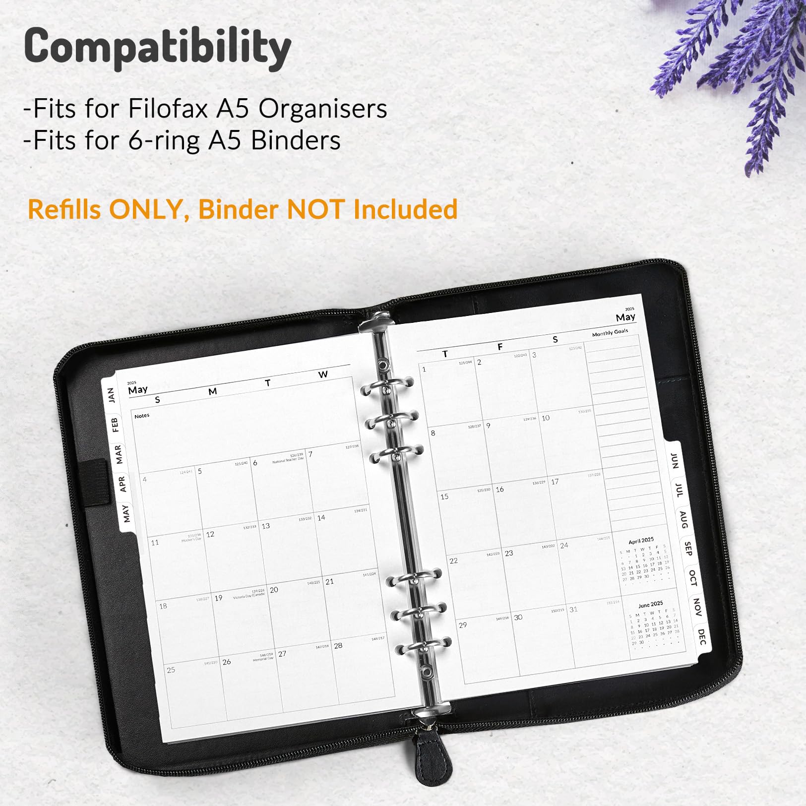 2025 Weekly & Monthly Planner Refills - 6-Hole Punched A5 Planner Inserts (Jan-Dec 2025) | 5.5