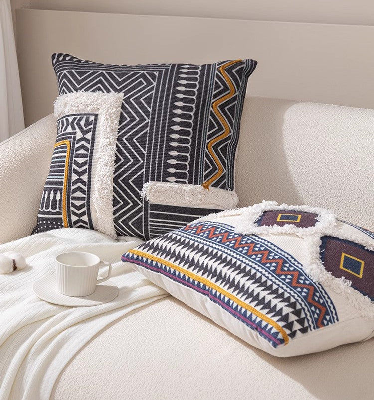 Bohemian Decorative Throw Pillow Covers 18x18 Inch - Geometric Pattern Square Pillow Cases for Sofa, Bed, Couch - Soft Cotton Home Decor Accent Pillows for Living Room, Bedroom & Dorm