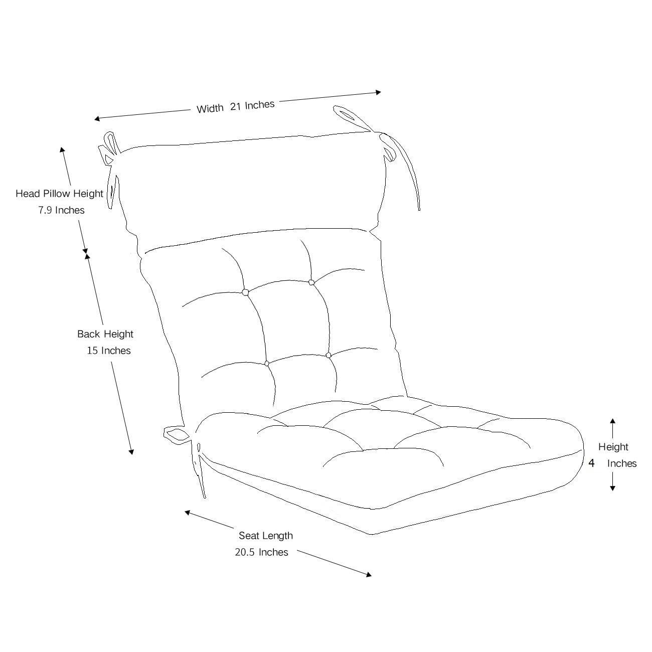 QILLOWAY High Back Chair Cushion Set of 4 - Tufted Indoor/Outdoor Replacement Cushions, Grey - Perfect for Patio Furniture, Dining Chairs, and Lounge Seating