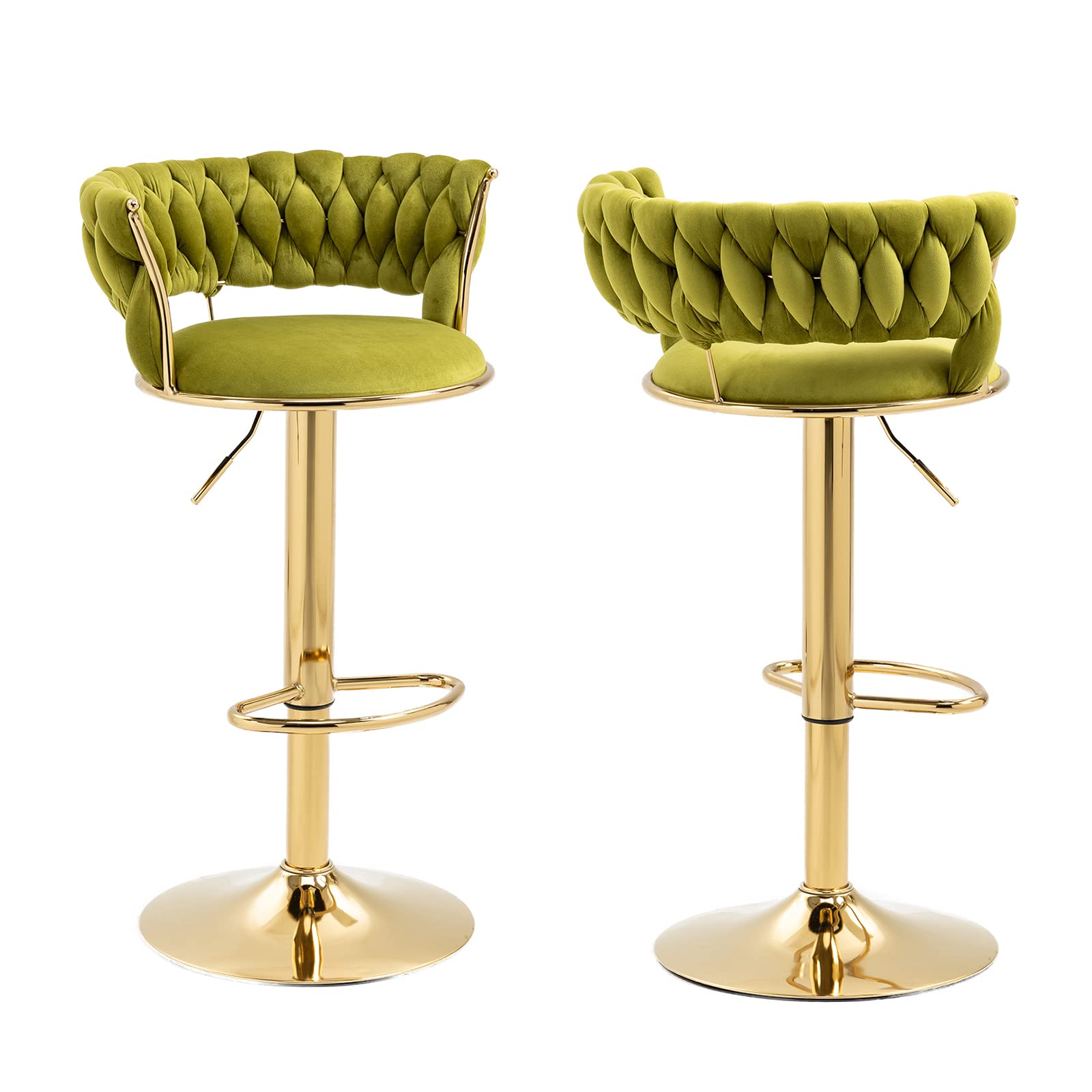 Modern Velvet Swivel Bar Stools with Backrest & Footrest - Adjustable Height Counter Stools for Kitchen, Dining Room, Bar - Set of 2, Cyber Celebrity Recommended - Perfect for Entertaining, Breakfast Nooks & Small Space Dining
