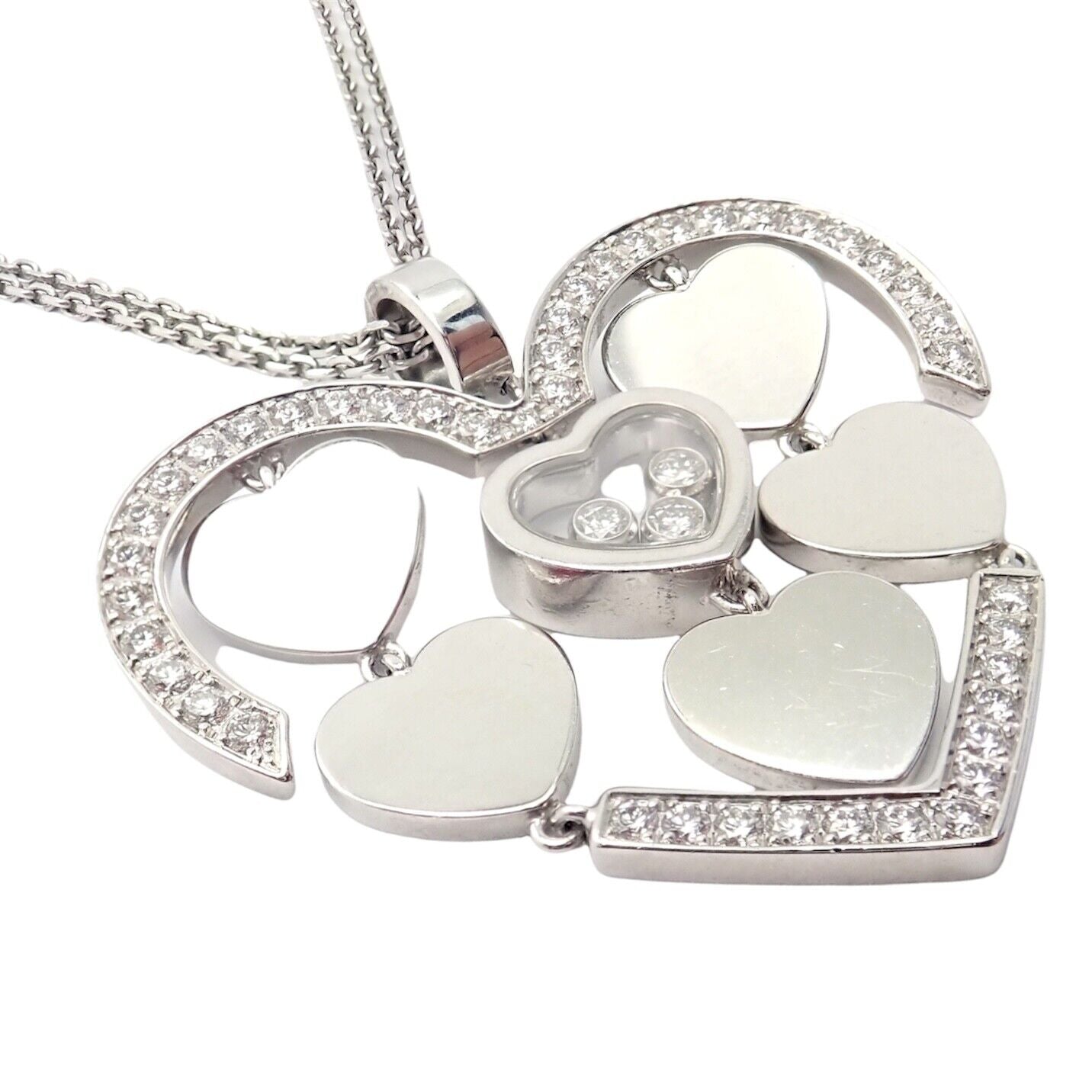 Authentic Chopard 18k White Gold Large Double Happy Hearts Diamond Necklace for Women - Luxury Valentine's Gift, Anniversary Jewelry & Special Occasion Present