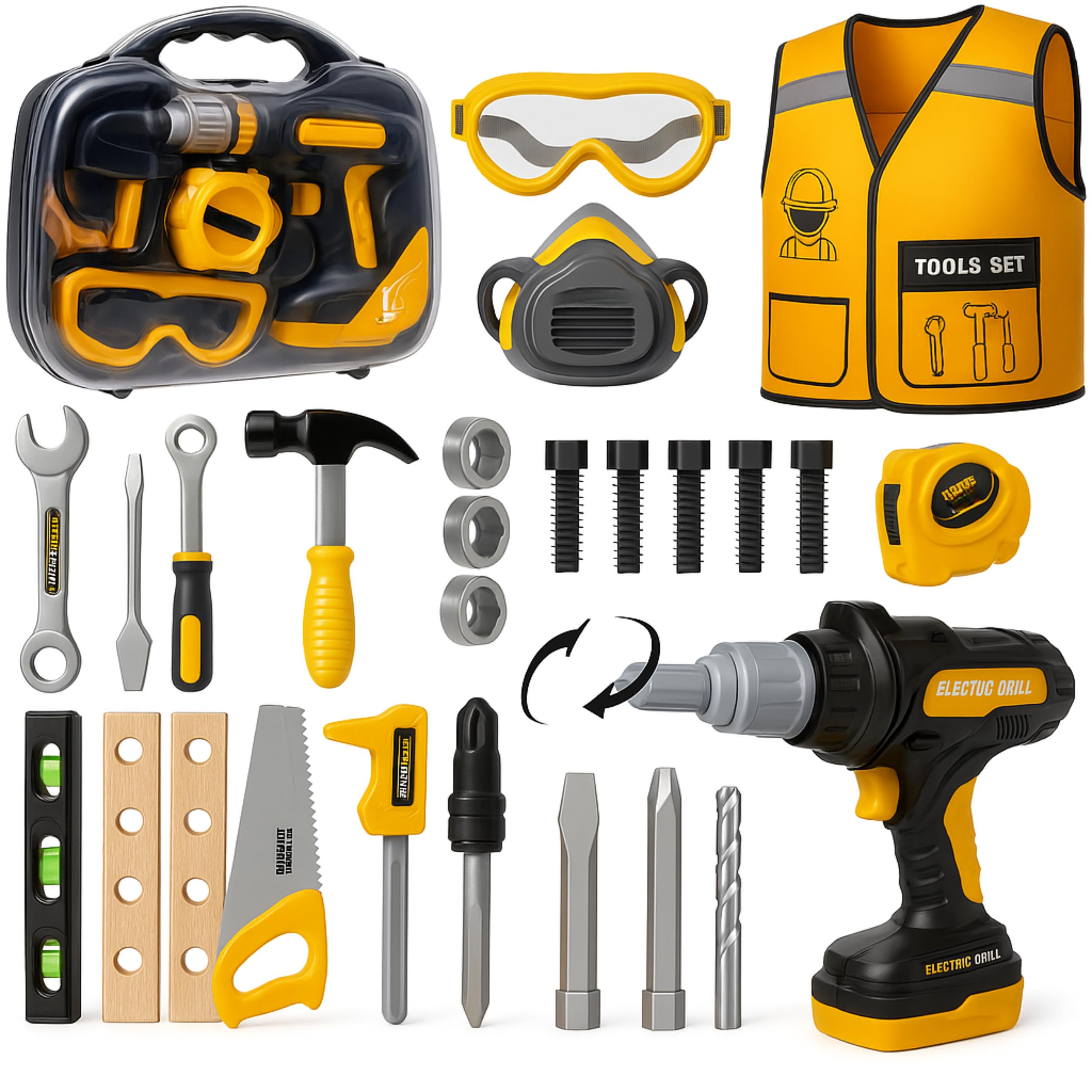**Kids Tool Set with Electric Drill - 24-Piece Construction Toy Kit for Toddlers Ages 3-6 | Includes Screwdriver, Nuts & Bolts | STEM Learning & Pretend Play | Gift for Boys & Girls (Yellow Toolbox) - Perfect for DIY Play, Birthday Gifts & Preschool Learning Activities**