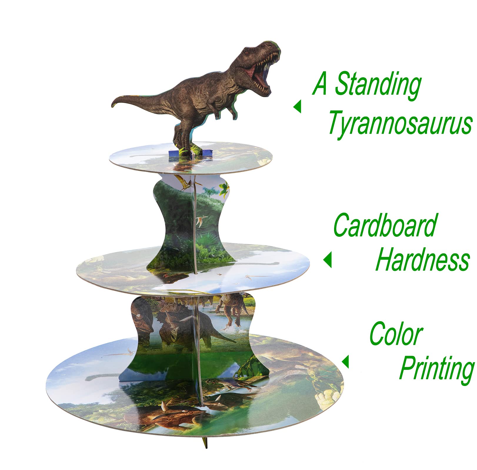 3-Tier Dinosaur Cupcake Stand for Birthday Parties - Holds 24 Cupcakes | Dinosaur Theme Party Decor for Boys & Kids | Perfect for Birthday Cakes, Desserts & Sweet Table Displays