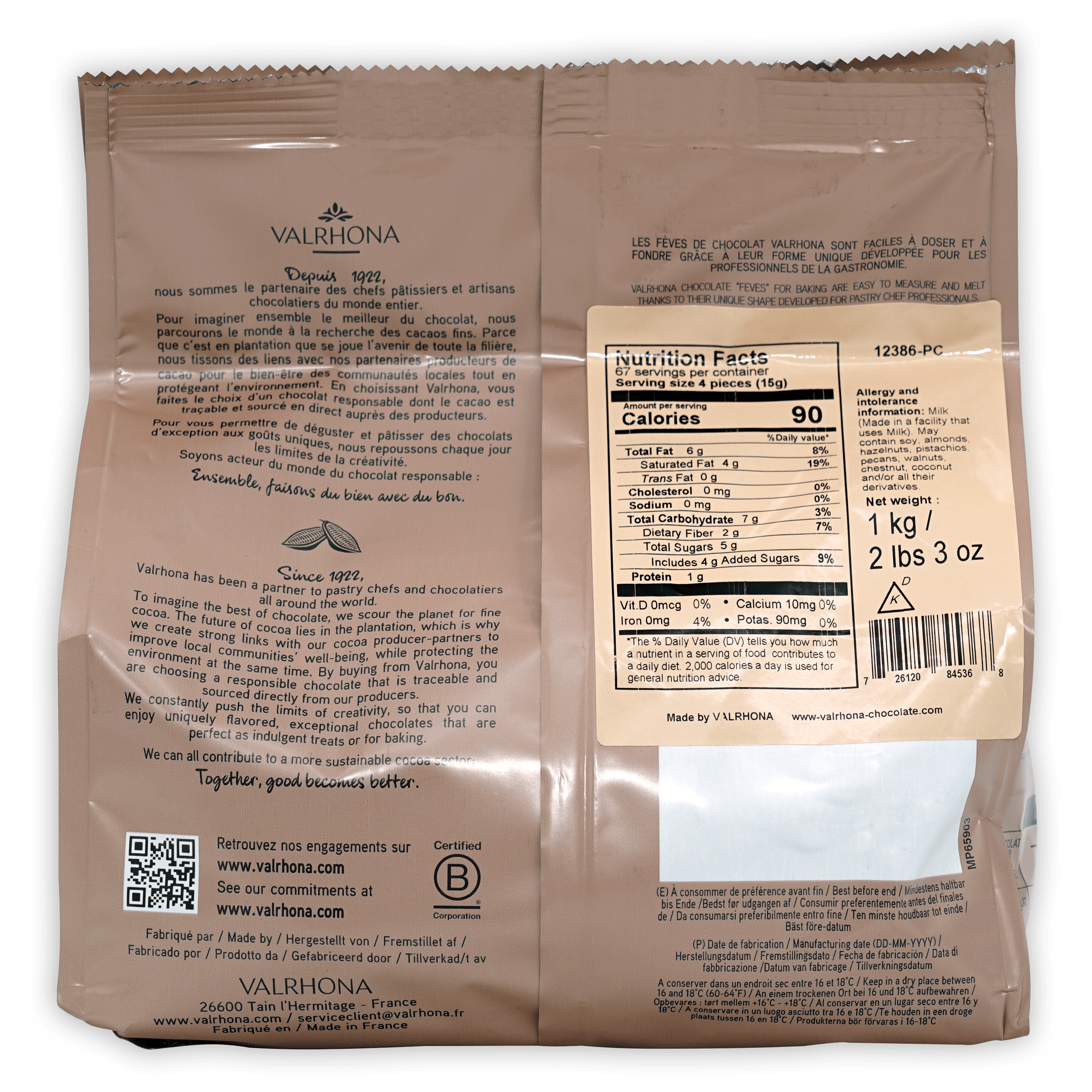 Valrhona Guanaja 70% Dark Chocolate Bulk Baking Feves (1 kg) - Premium Baking Chocolate for Desserts, Pastries & Professional Chefs