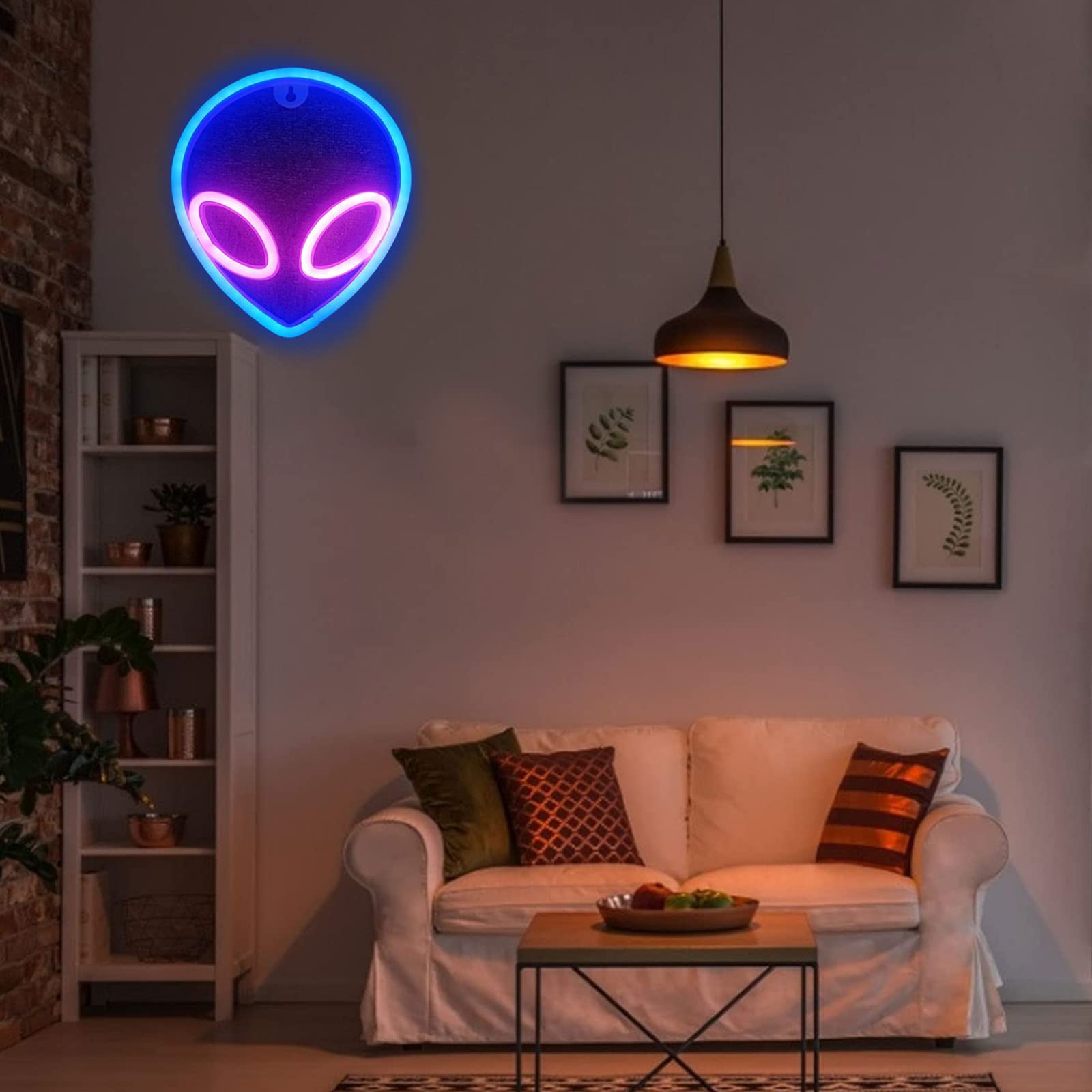 Alien Neon Wall Sign - USB/Battery Powered LED Neon Light with On/Off Switch - Pink & Blue Glow for Home Decor, Kids Room, Children's Day Gift - Perfect for Bedroom, Game Room, and Party Decoration