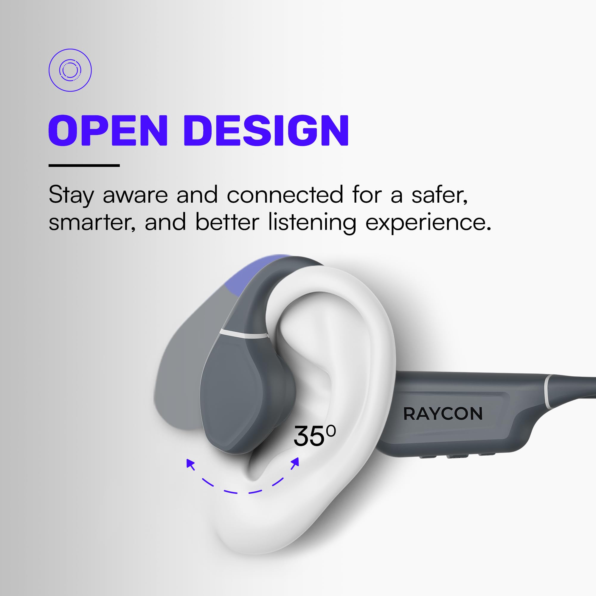 Raycon Bone Conduction Headphones - Open-Ear Bluetooth 5.0 Wireless Earbuds with Built-in Mic, IPX68 Waterproof & Sweatproof for Running, Cycling, Gym Workouts - 13 Hour Playtime, Secure Fit, Purple - Perfect for Outdoor Sports, Jogging, and Active Lifestyles