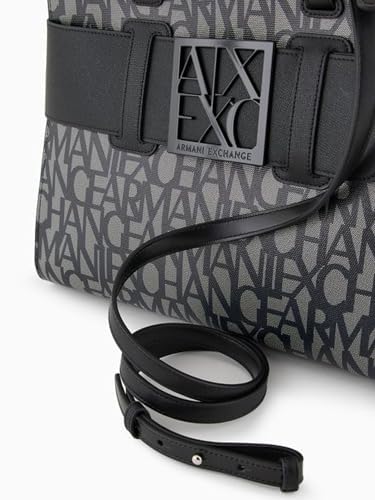 ARMANI EXCHANGE Susy Allover Logo Large Tote Bag for Women - Stylish Beige/Black Designer Handbag for Work, Travel & Everyday Use