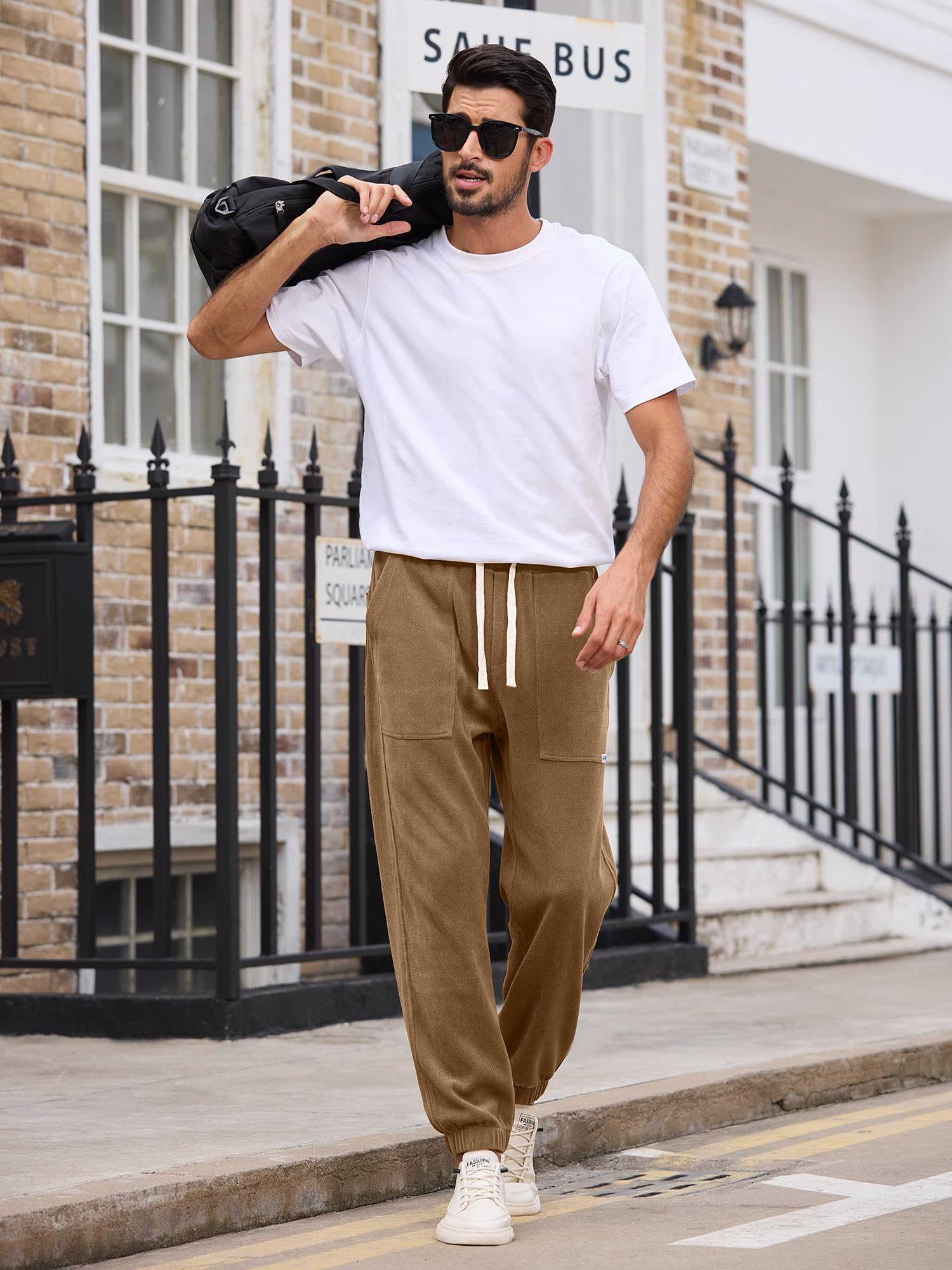 Men's Corduroy Jogger Pants - Stretch Elastic Waist Casual Sweatpants with Drawstring & Cargo Pockets | Comfortable Tapered Fit for Lounge, Workout & Everyday Wear