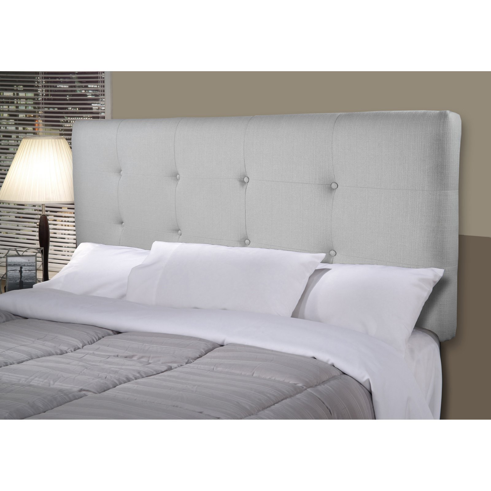 MJL Furniture Designs Ali Allure Series Modern 8-Button Tufted Adjustable Upholstered Headboard for Eastern King Bed - Pebble Gray | Luxury Bedroom Upgrade for Master Suite & Guest Rooms