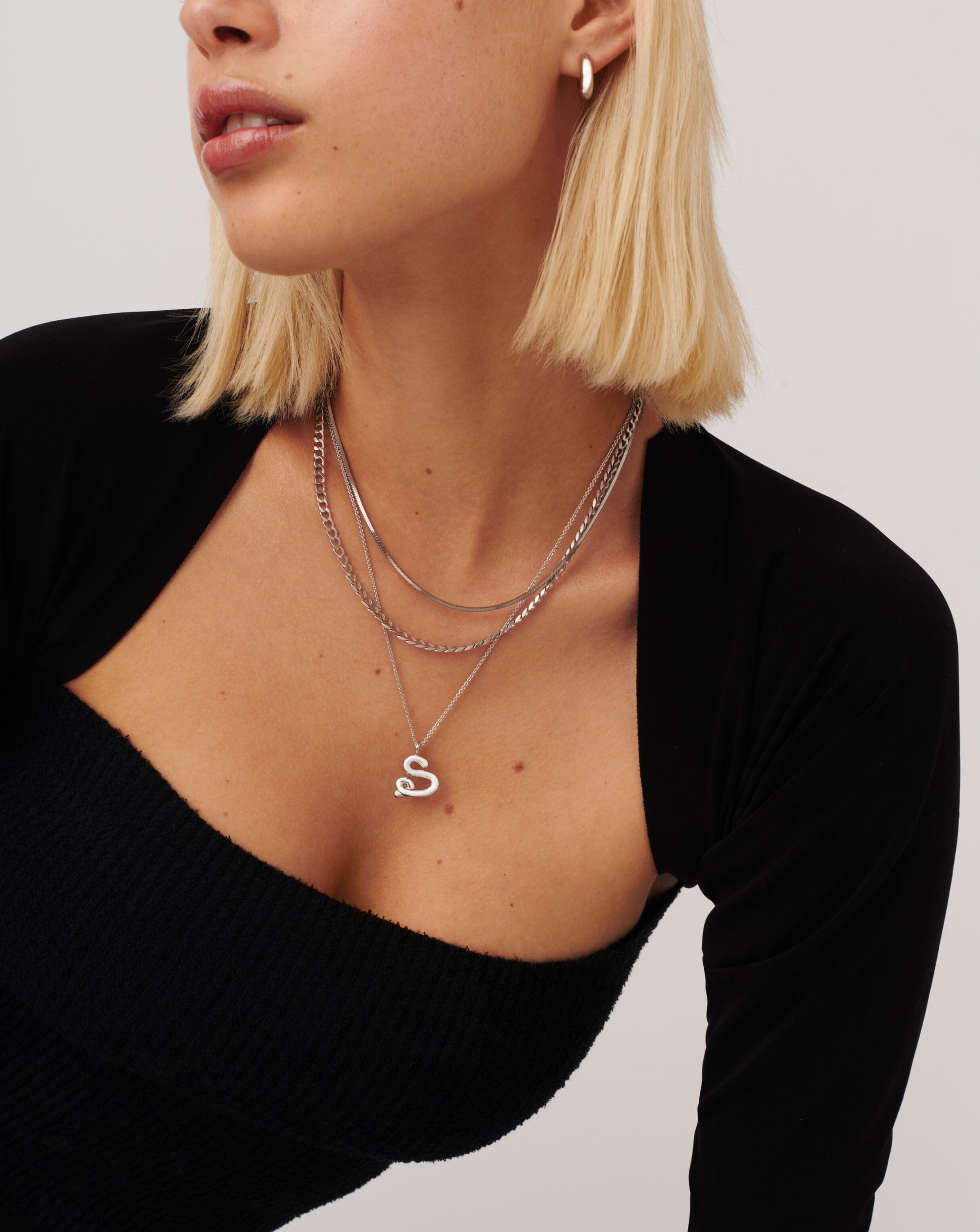 Curly Molten Initial Pendant Necklace - Personalized Sterling Silver Jewelry (Letter S) | Gift for Her, Birthday, Anniversary, Valentine's Day