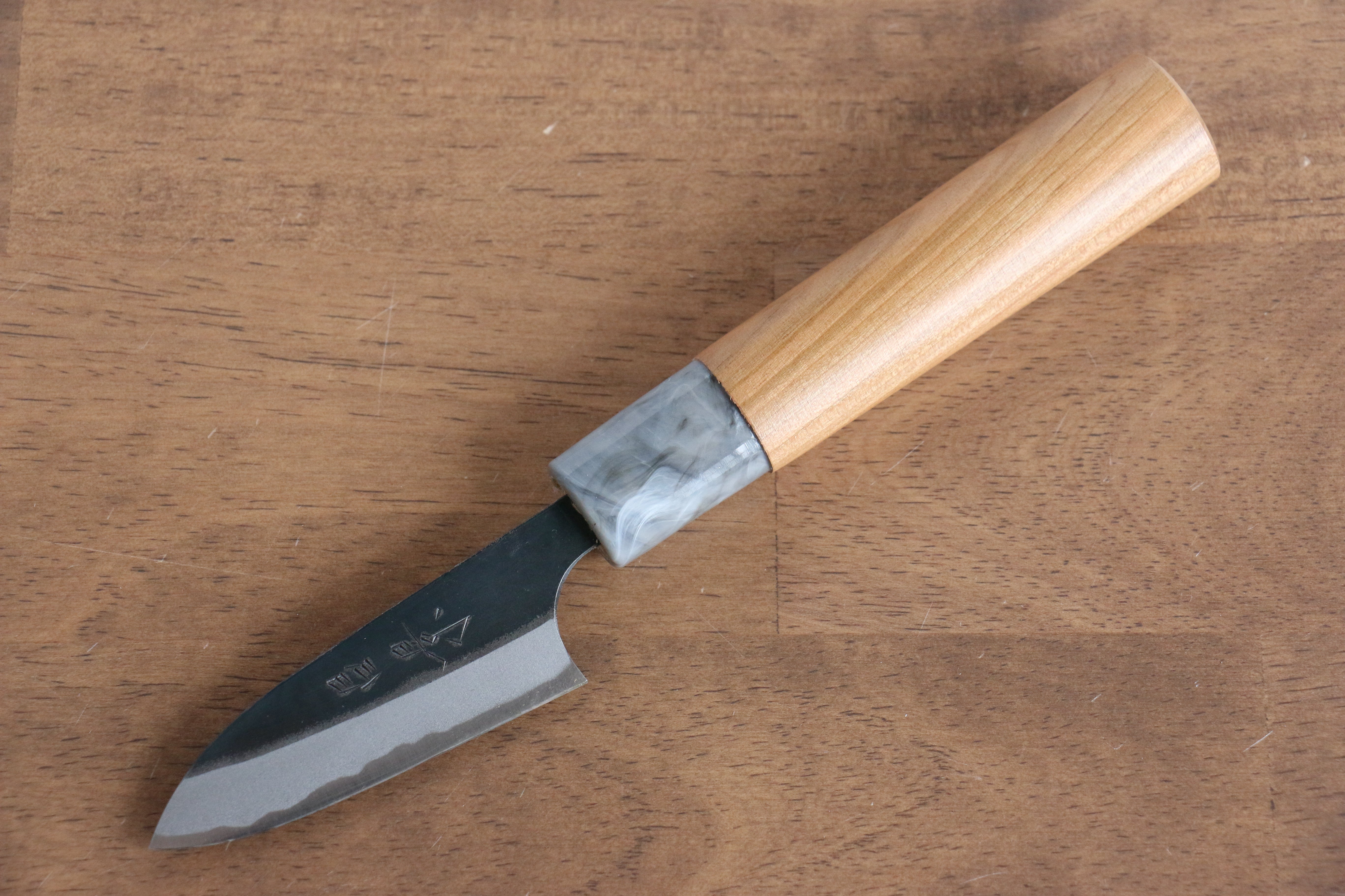 Masakage Mizu Blue Steel No.2 Petty Knife 80mm - Japanese Utility Knife with Black Finish & American Cherry Wood Handle - Perfect for Slicing, Peeling, and Precision Cutting in Professional Kitchens & Home Cooking