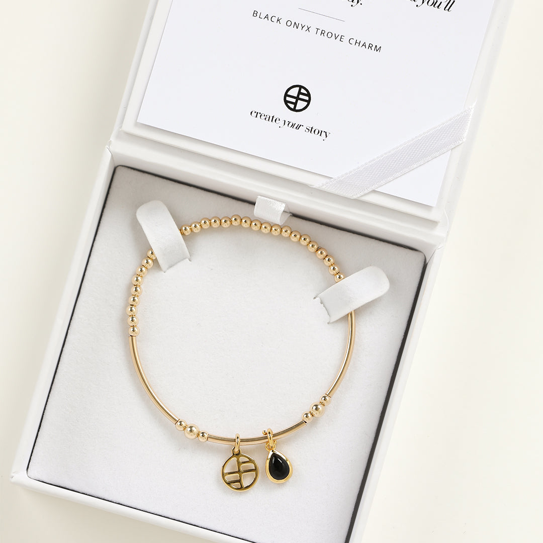 Black Onyx Trove Charm Bracelet for Women - Elegant Gemstone Beaded Jewelry for Healing & Protection - Perfect for Gifts, Meditation & Spiritual Energy
