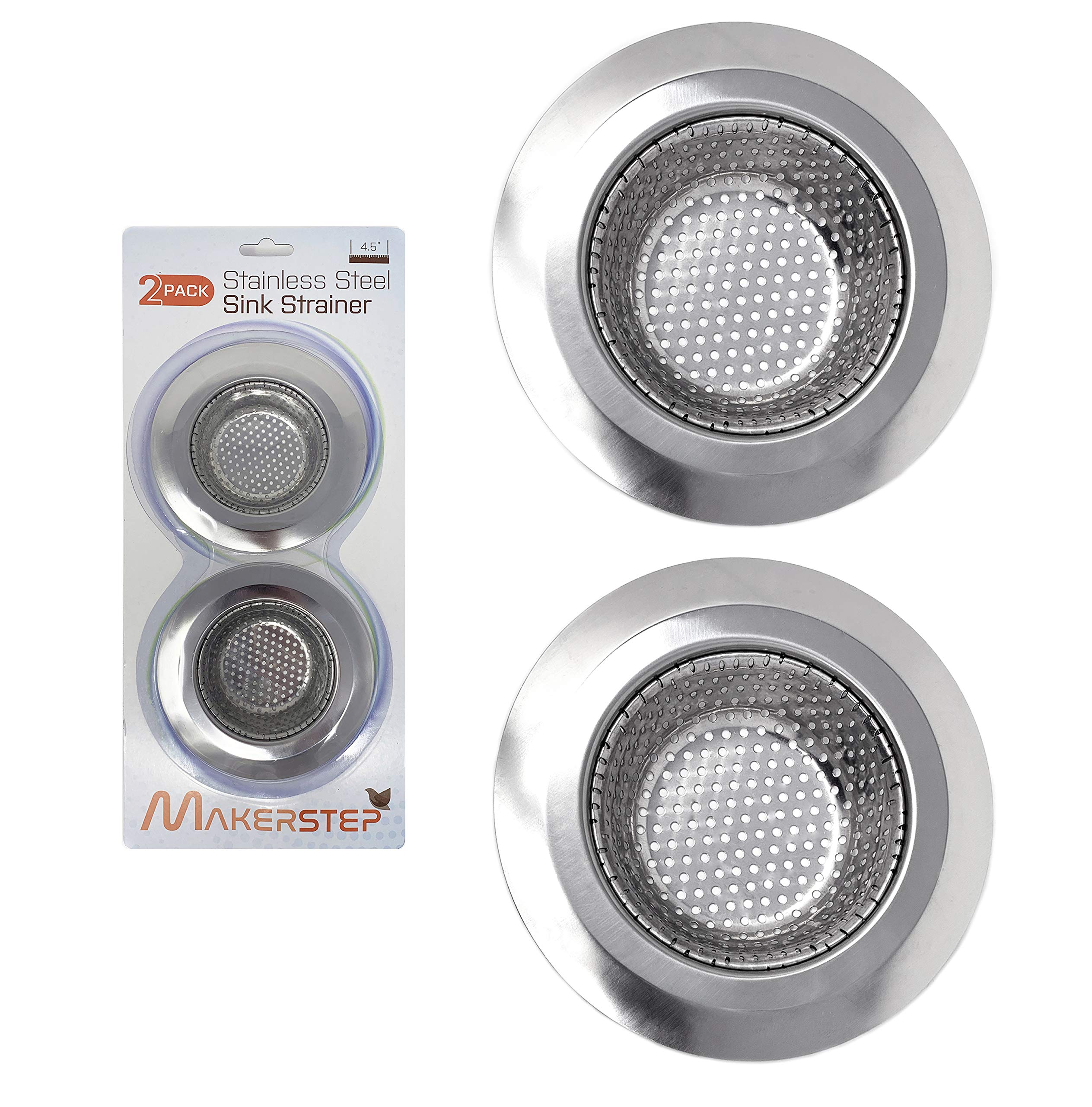 2 Pack Stainless Steel Sink Drain Strainer - 4.5 Inch Kitchen Sink Basket with Fine Mesh for Dishes & Garbage Disposal | Wide Rim Prevents Clogs | Perfect for Kitchen, Bathroom & RV Use