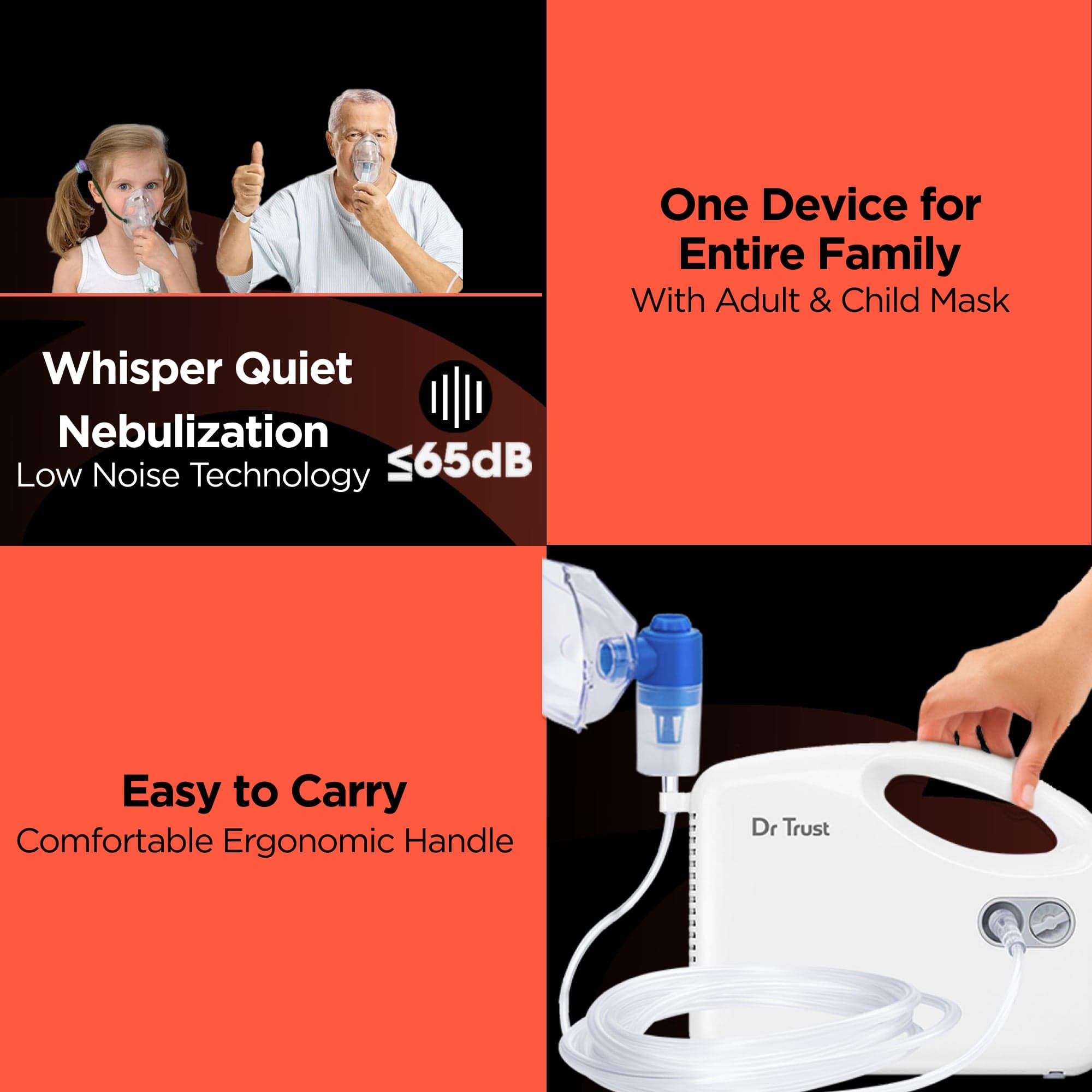 Dr Trust USA Portable Handyneb Compressor Nebulizer Machine for Kids & Adults - Fast Relief for Cold, Cough, Congestion, Allergies & Respiratory Ailments - Perfect for Home, Travel & Emergency Use (Model 401WB)