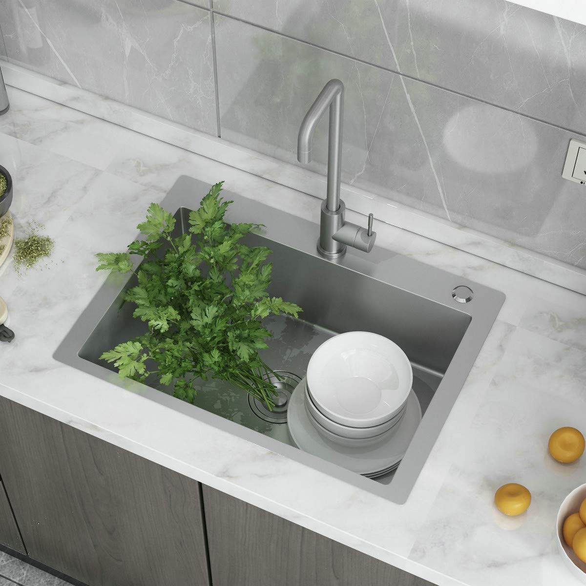 24x18 Inch Topmount Kitchen Sink 16 Gauge Single Bowl Stainless Steel Drop-In Sink with Faucet & Drain - Perfect for Modern Kitchens, Restaurant Prep Areas & RV Camping