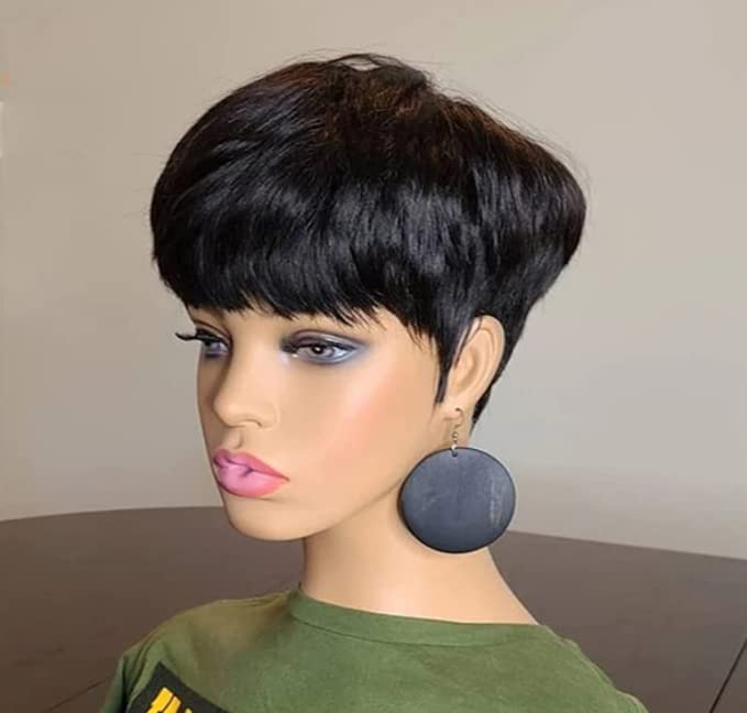 Short Pixie Cut Wig - Black Natural Straight Hair for Women | Cosplay & Halloween Costume Wig with Bangs | Perfect for White & Black Women (Black) | Everyday Wear, Parties & Themed Events