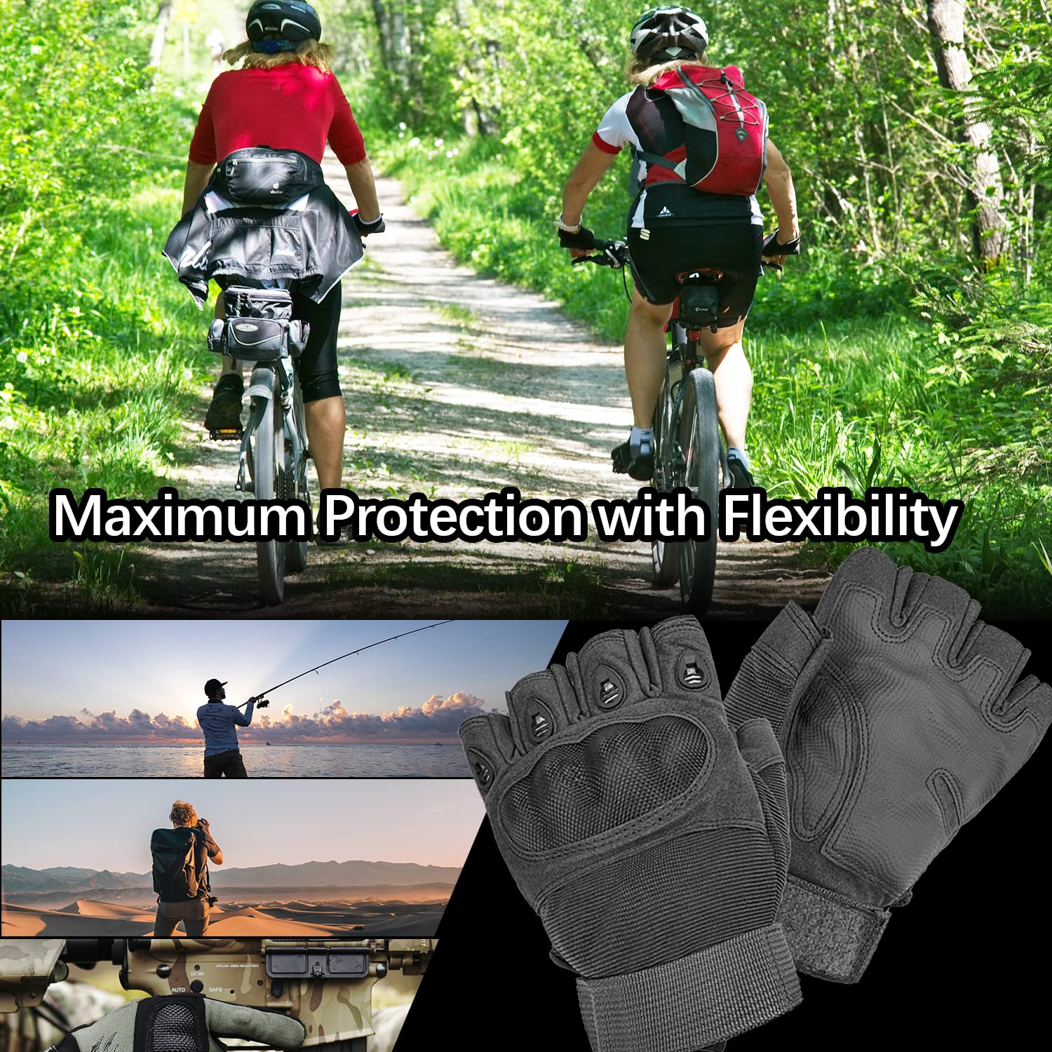 Tactical Fingerless Gloves with Touchscreen & Hard Knuckle - Half Finger Work Gloves for Outdoor Sports, Cycling, Motorcycle Riding & Utility Work - Breathable & Durable for Men & Women