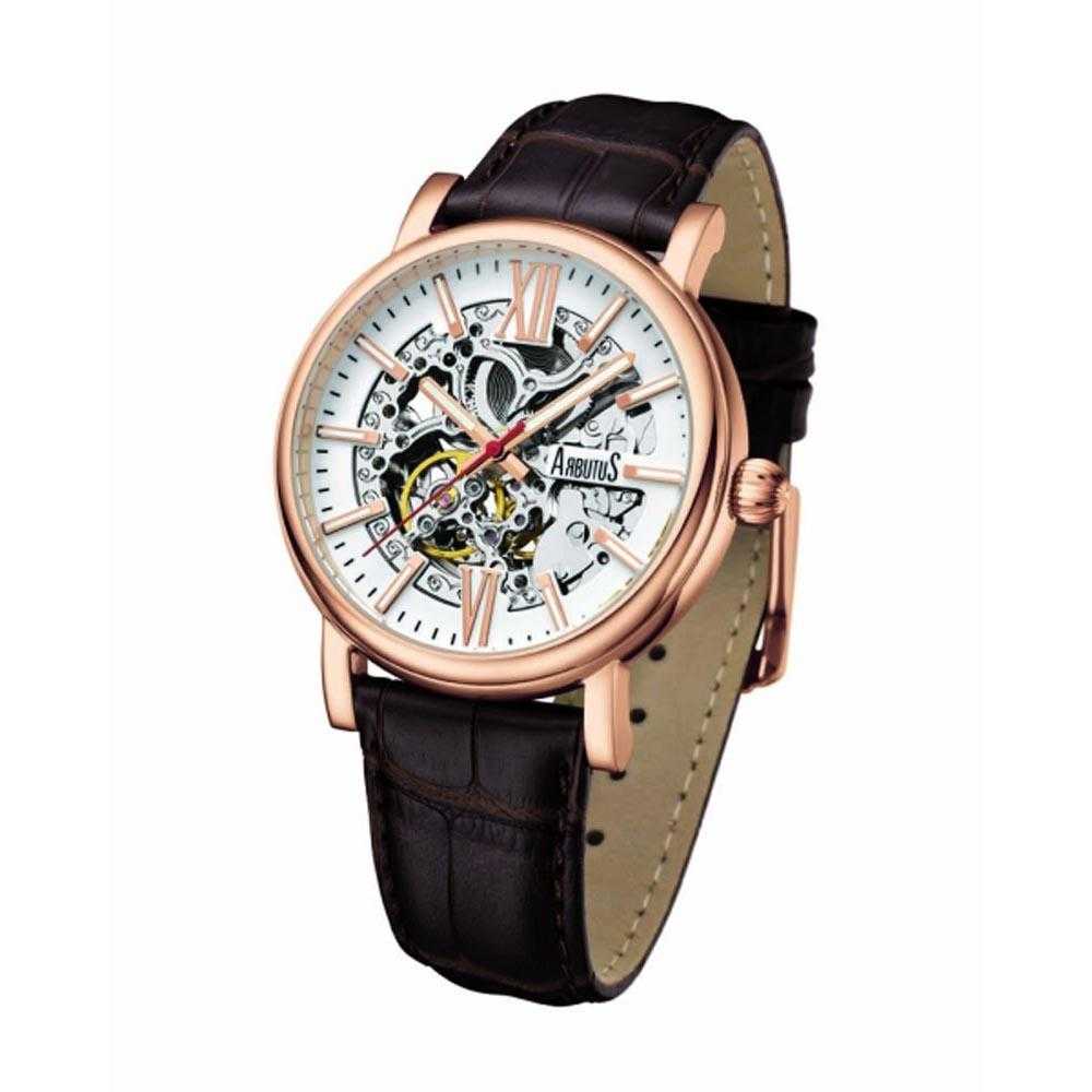 ARBUTUS AR911RWF Automatic Rose Gold Stainless Steel Men's Watch with Brown Leather Strap - Elegant Dress Watch for Business, Formal & Casual Wear