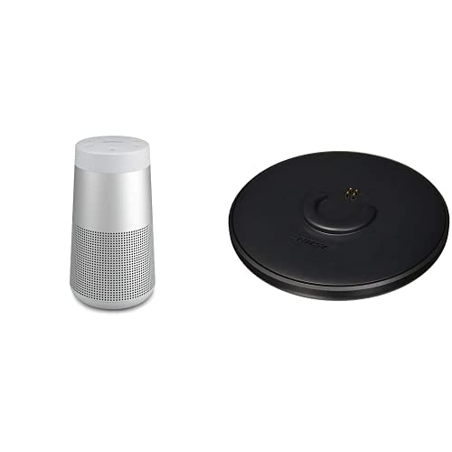 Bose SoundLink Revolve (Series II) Portable Bluetooth Speaker - Wireless Waterproof Speaker with 360° Sound, Silver & Charging Cradle - Perfect for Outdoor, Travel, Pool Parties and Home Use