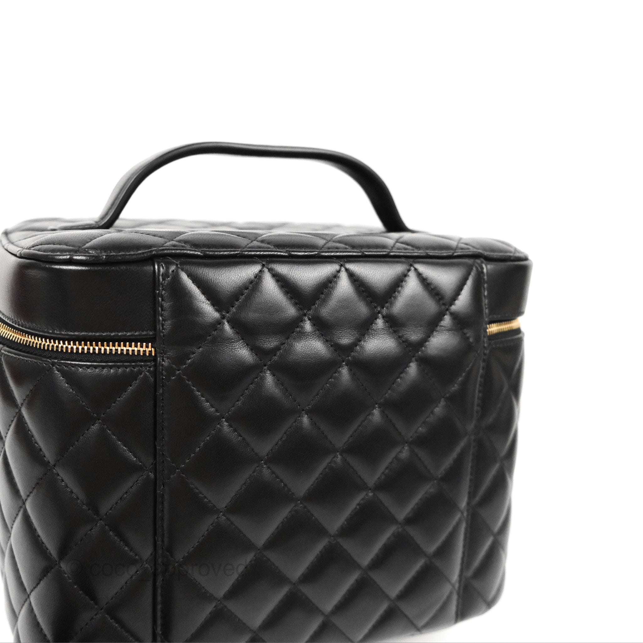 Chanel Classic Quilted Black Lambskin Cosmetic Vanity Pouch with Gold Hardware - Perfect for Travel, Makeup Storage & Luxury Gift Giving